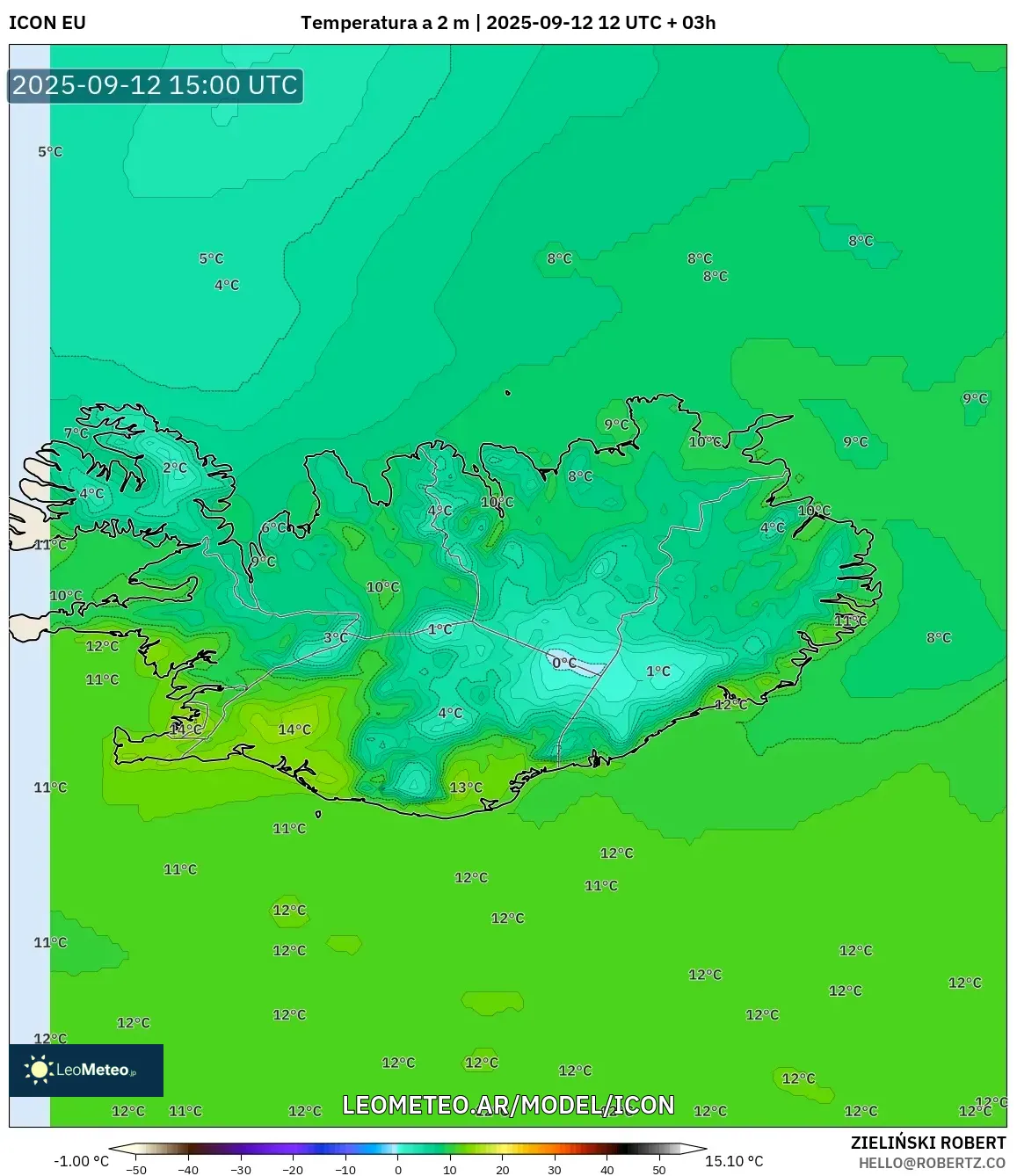 ICON model - Islandia, Temperatura a 2 m