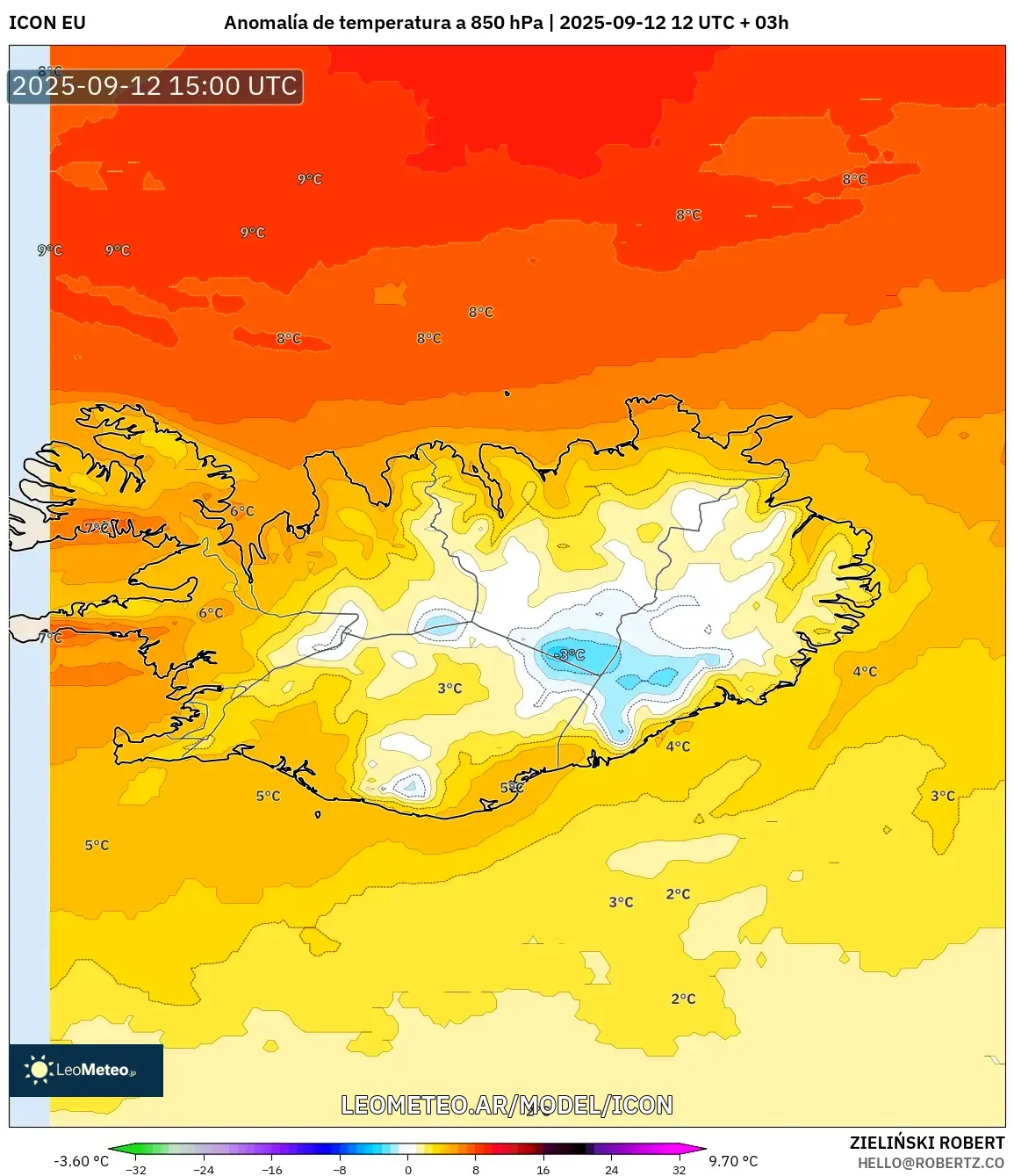 ICON model - Islandia, Anomalía de temperatura a 850 hPa