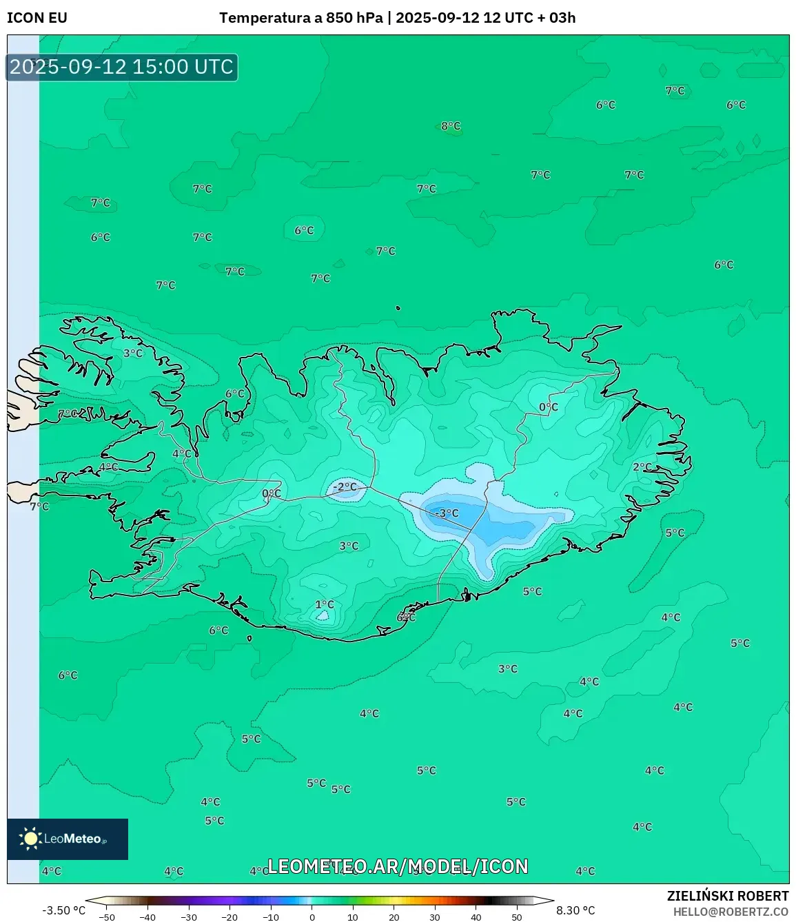 ICON model - Islandia, Temperatura a 850 hPa ICON model - Islandia, Temperatura a 850 hPa
