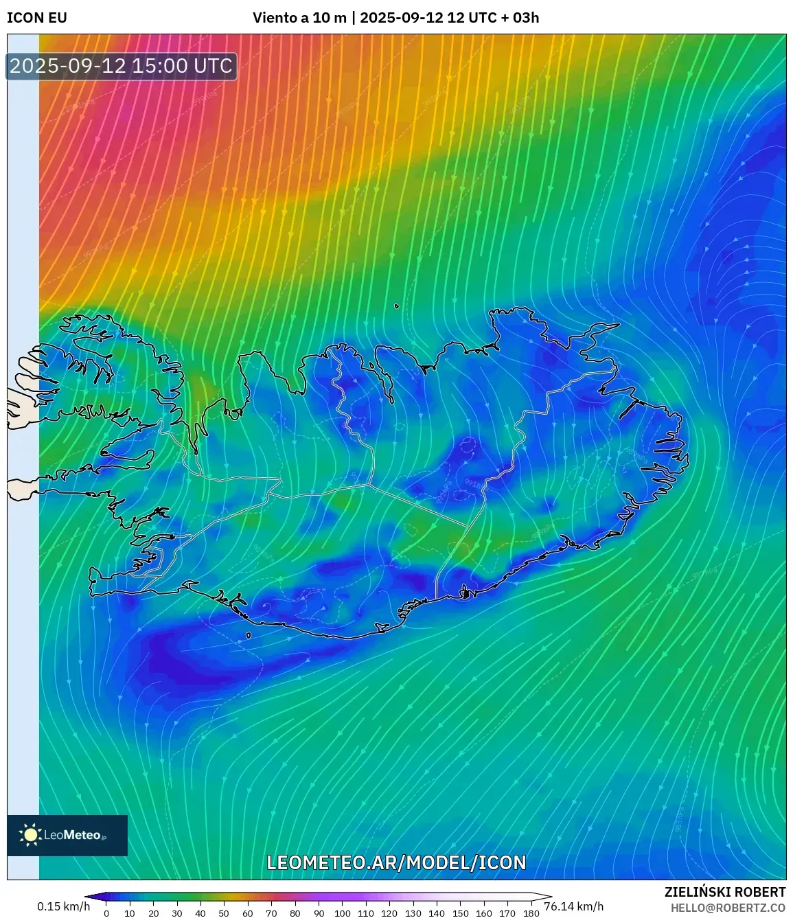 ICON model - Islandia, Viento a 10 m