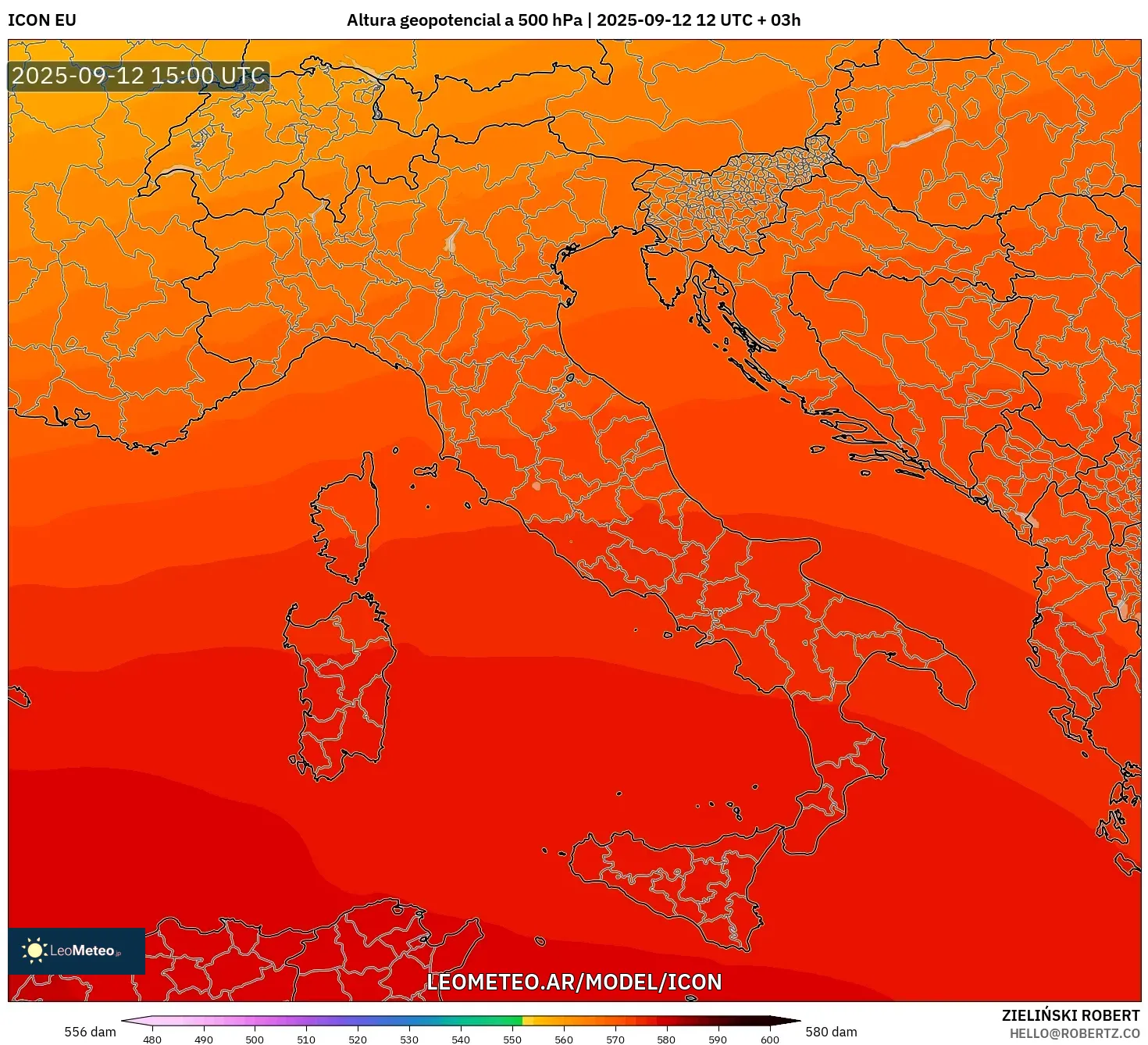 ICON model - Italia, Altura geopotencial a 500 hPa