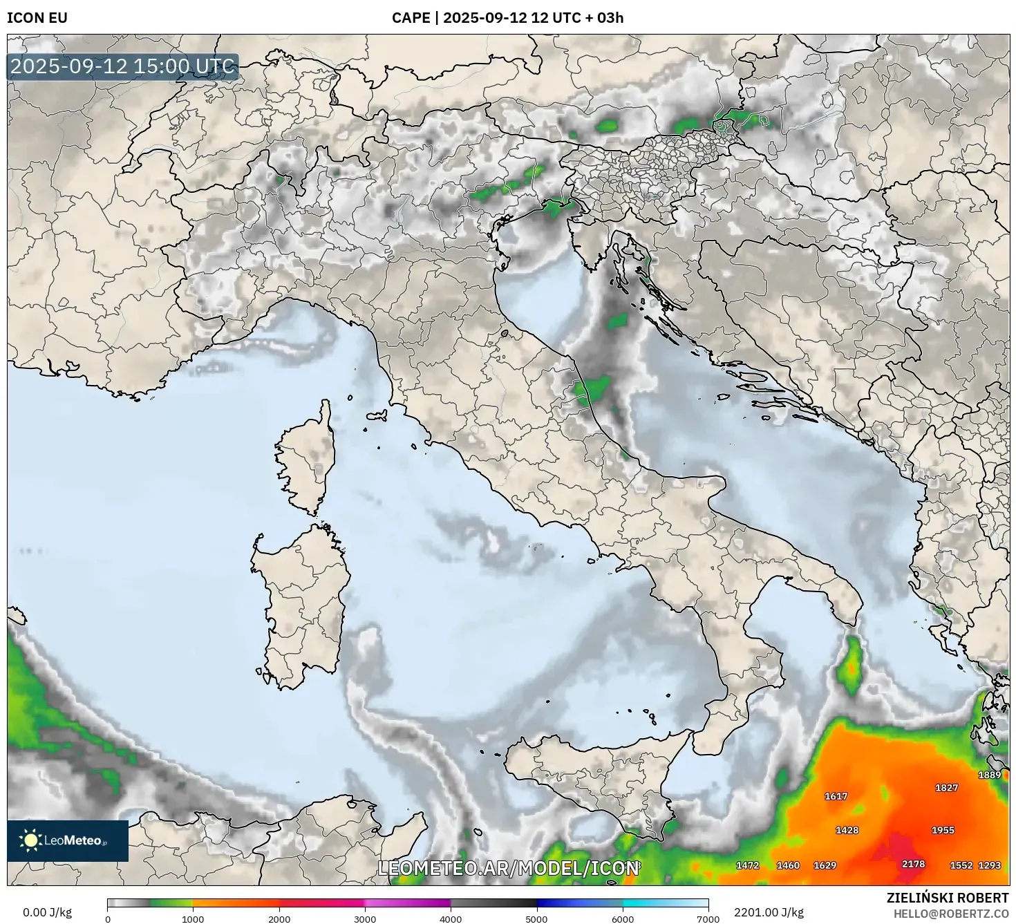 ICON model - Italia, CAPE