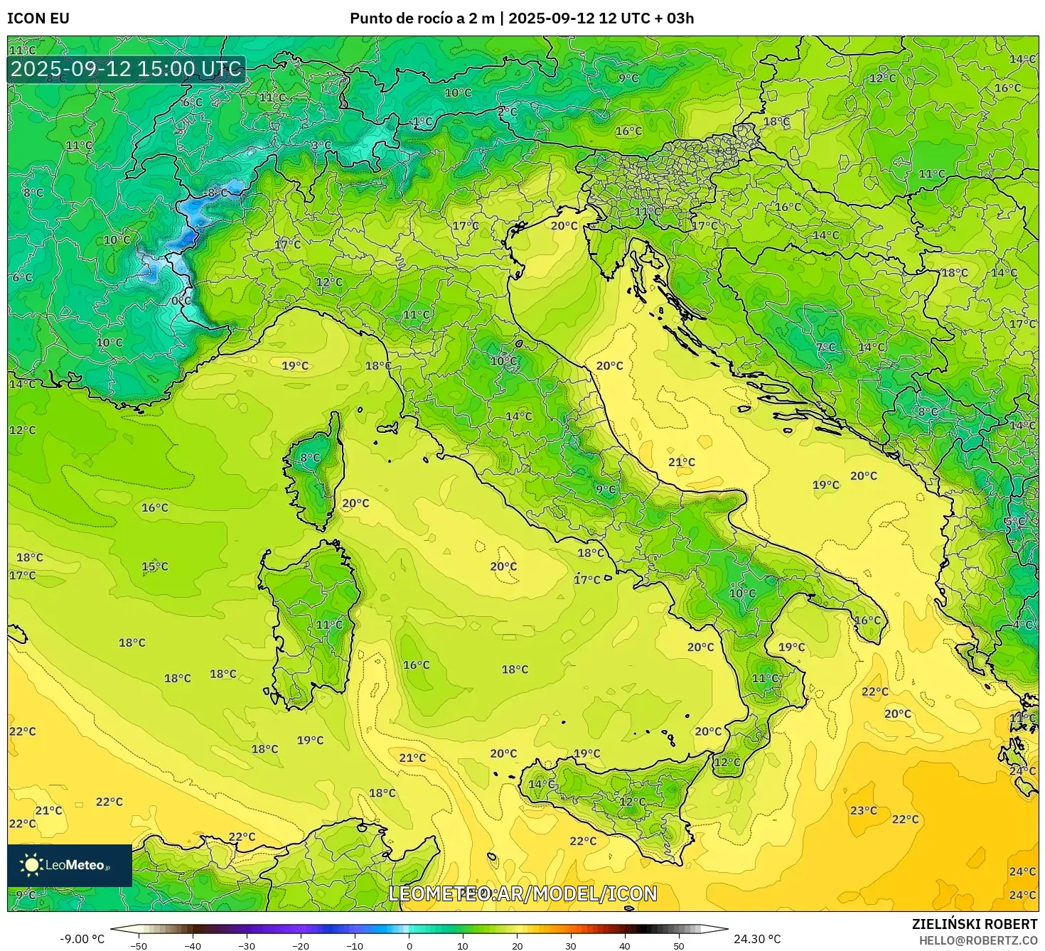 ICON model - Italia, Punto de rocío a 2 m