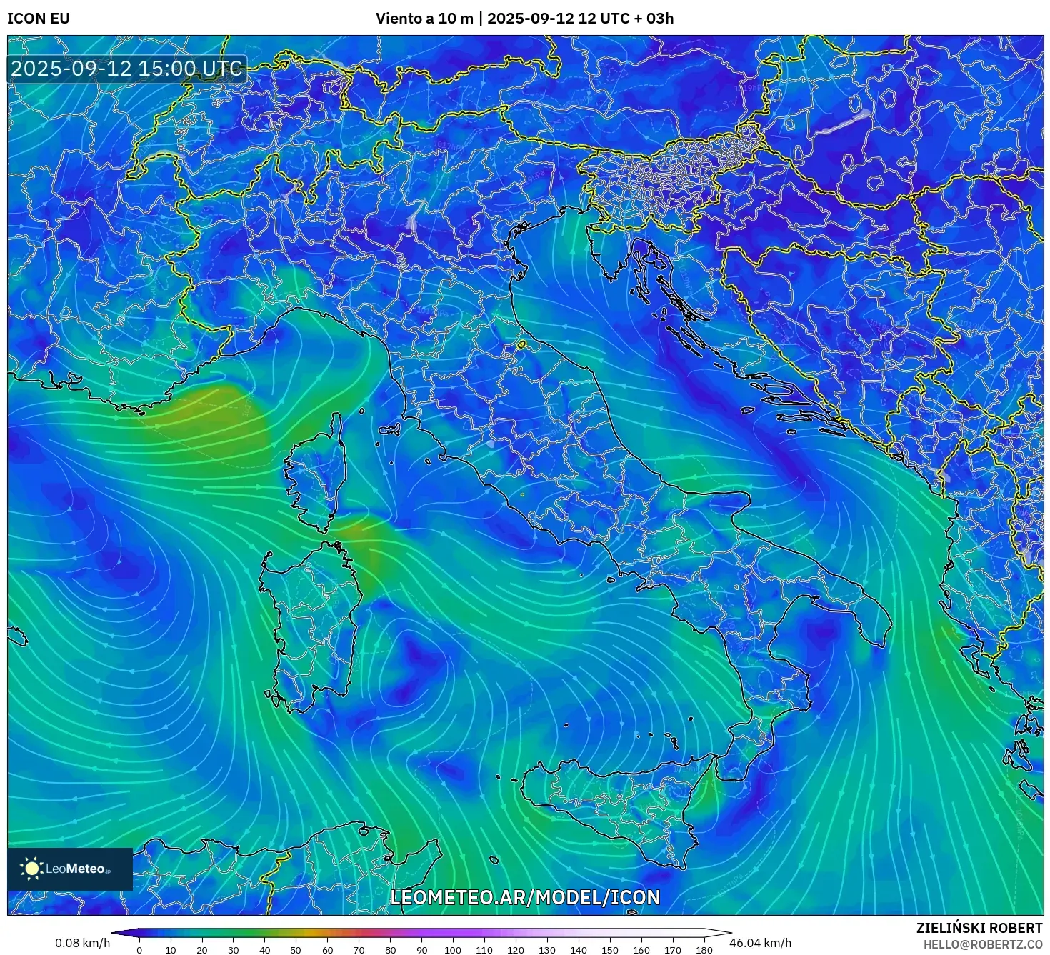 ICON model - Italia, Viento a 10 m