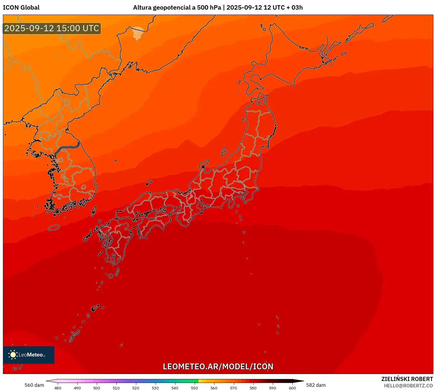 ICON model - Japón, Altura geopotencial a 500 hPa