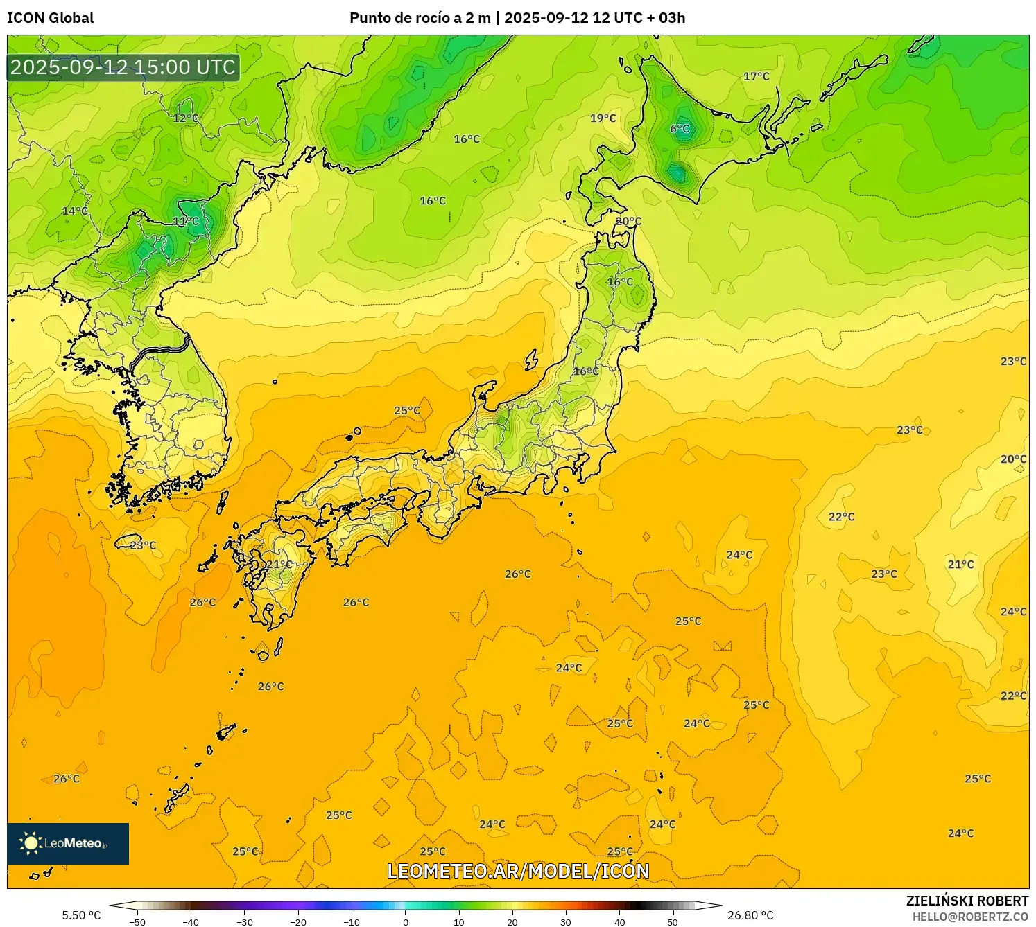 ICON model - Japón, Punto de rocío a 2 m