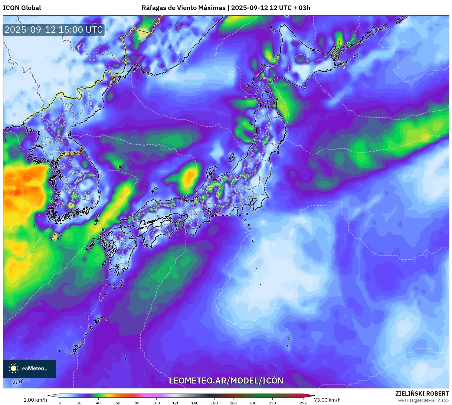 ICON model - Japón, Ráfagas de Viento Máximas ICON model - Japón, Ráfagas de Viento Máximas