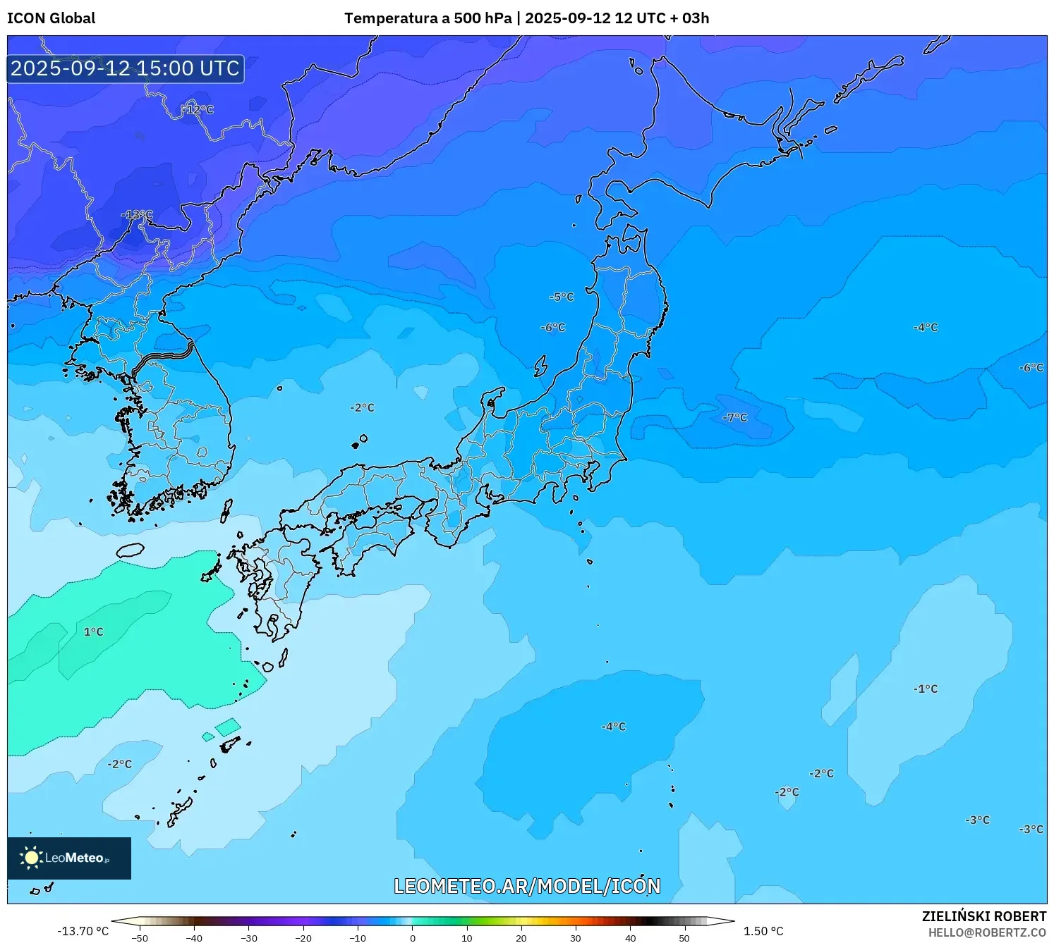 ICON model - Japón, Temperatura a 500 hPa