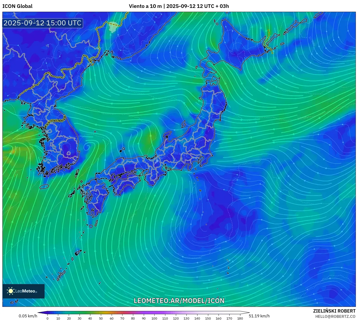 ICON model - Japón, Viento a 10 m ICON model - Japón, Viento a 10 m