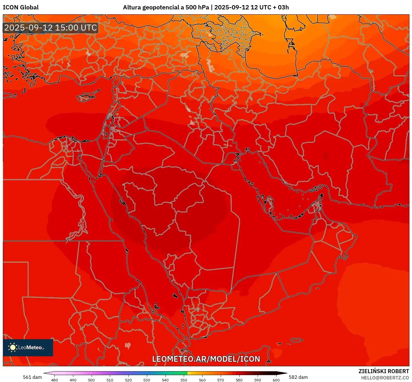 ICON model - Oriente Medio, Altura geopotencial a 500 hPa
