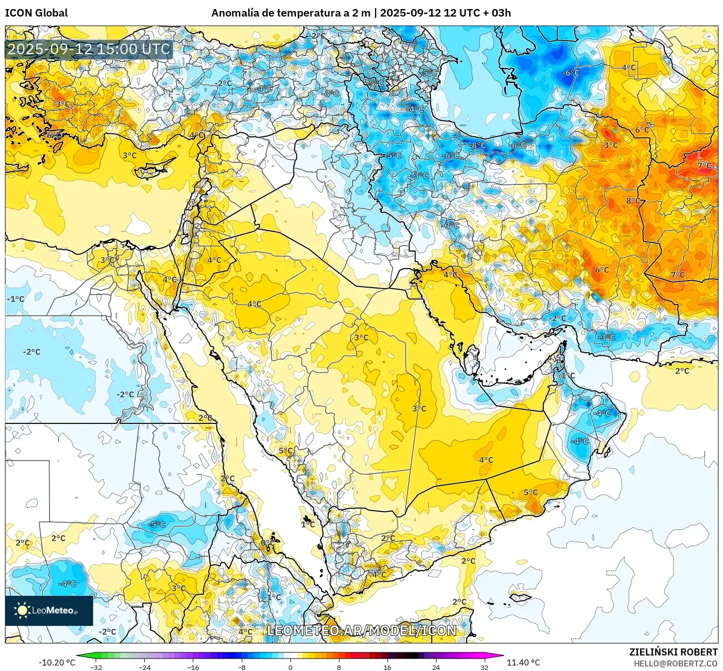 ICON model - Oriente Medio, Anomalía de temperatura a 2 m