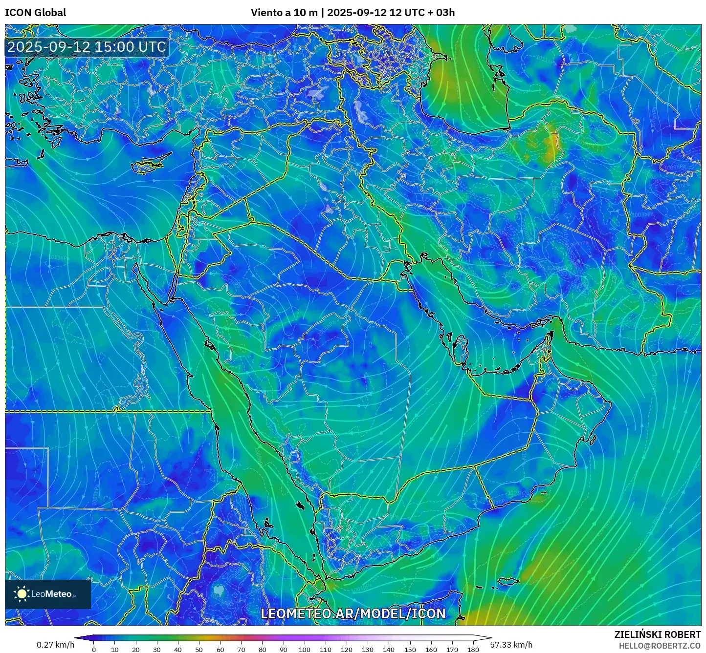 ICON model - Oriente Medio, Viento a 10 m
