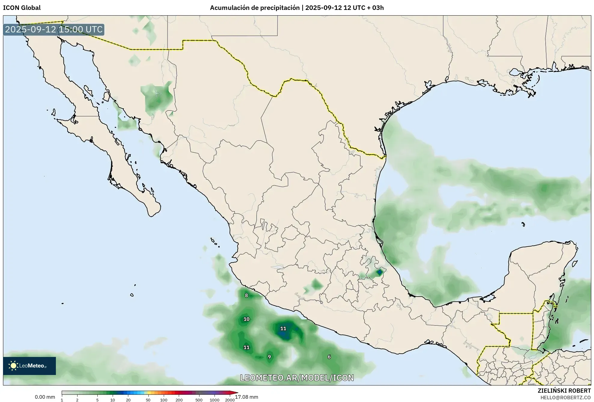 ICON model - México, Acumulación de precipitación