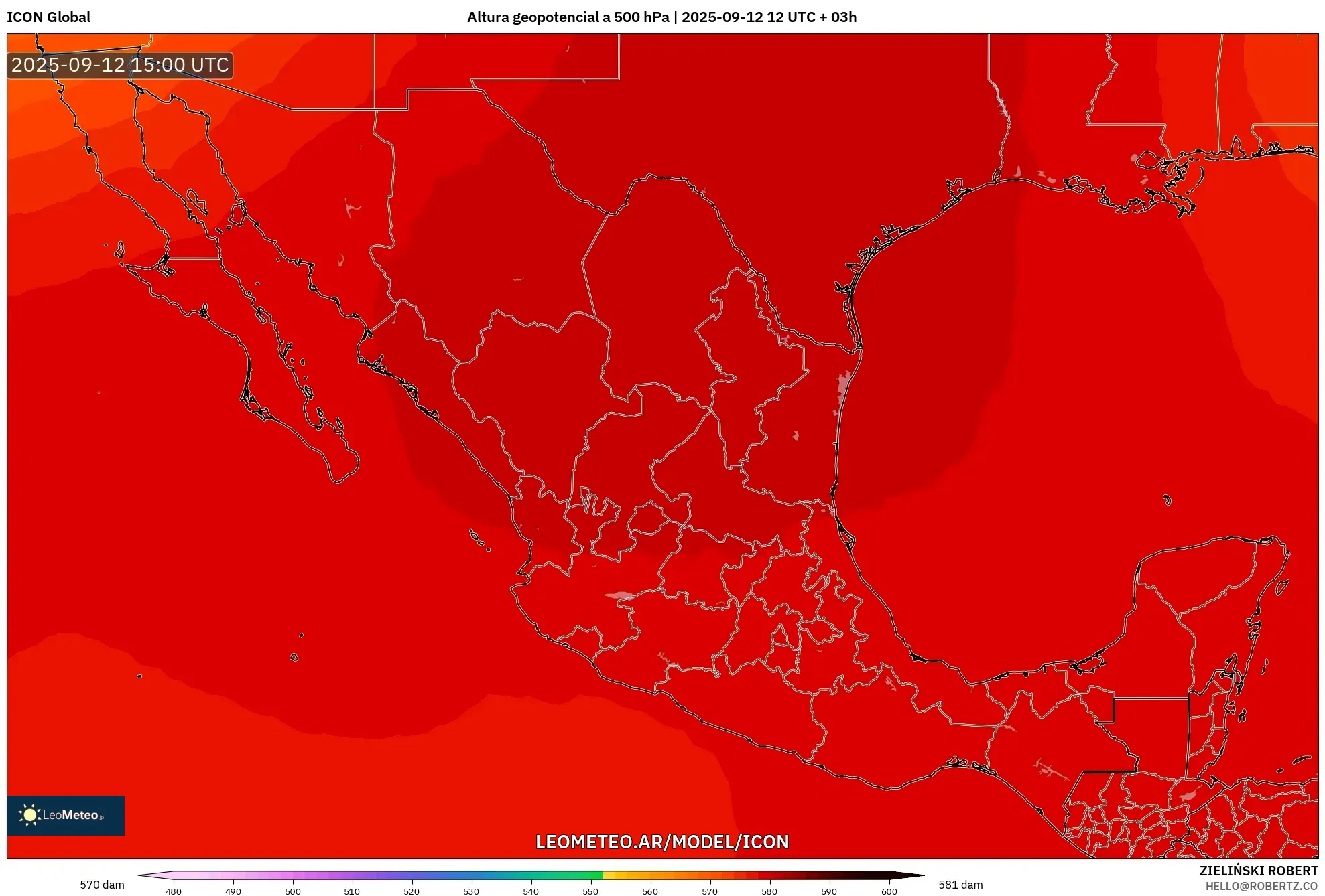 ICON model - México, Altura geopotencial a 500 hPa