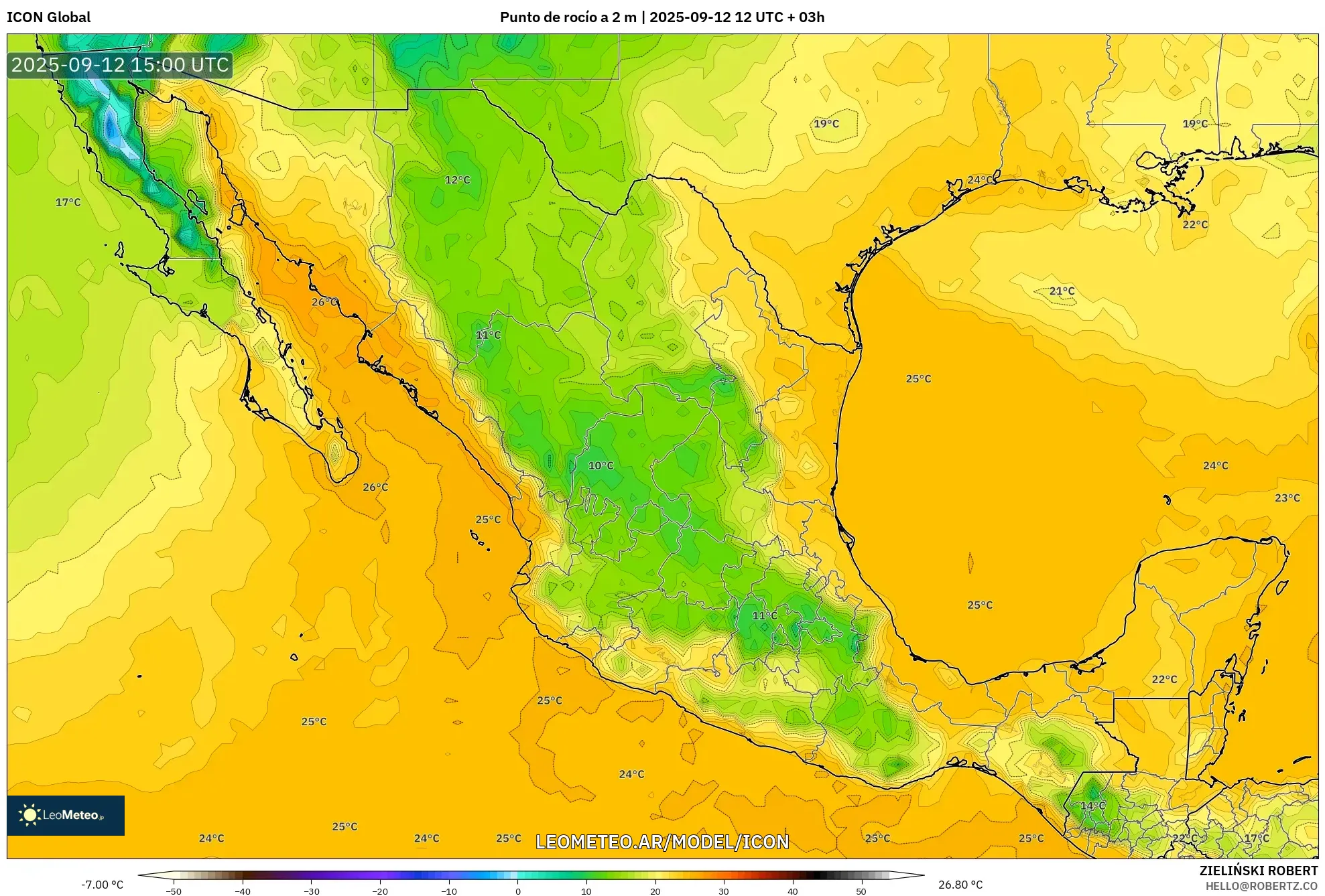 ICON model - México, Punto de rocío a 2 m