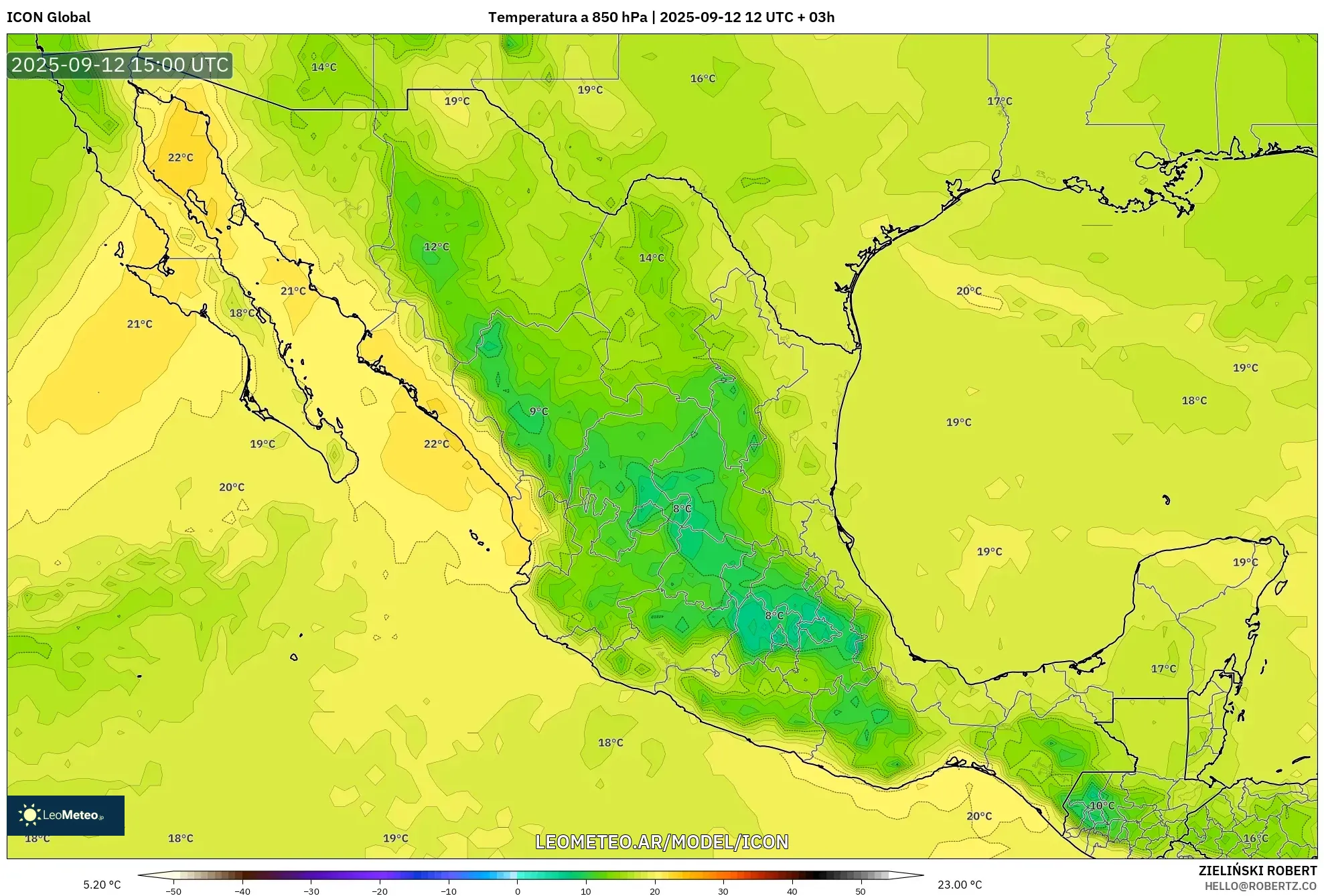 ICON model - México, Temperatura a 850 hPa