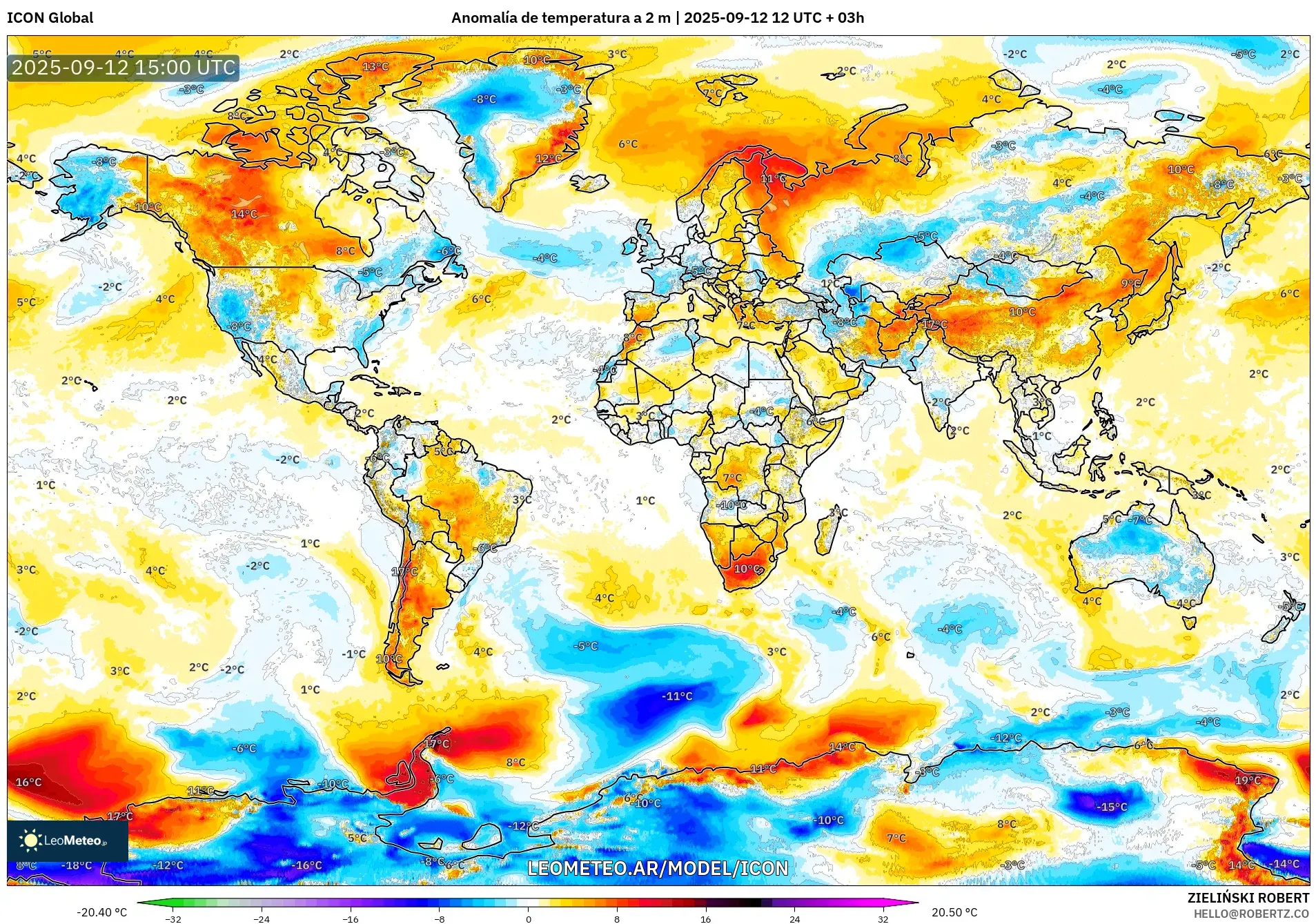 ICON model - Mundo, Anomalía de temperatura a 2 m