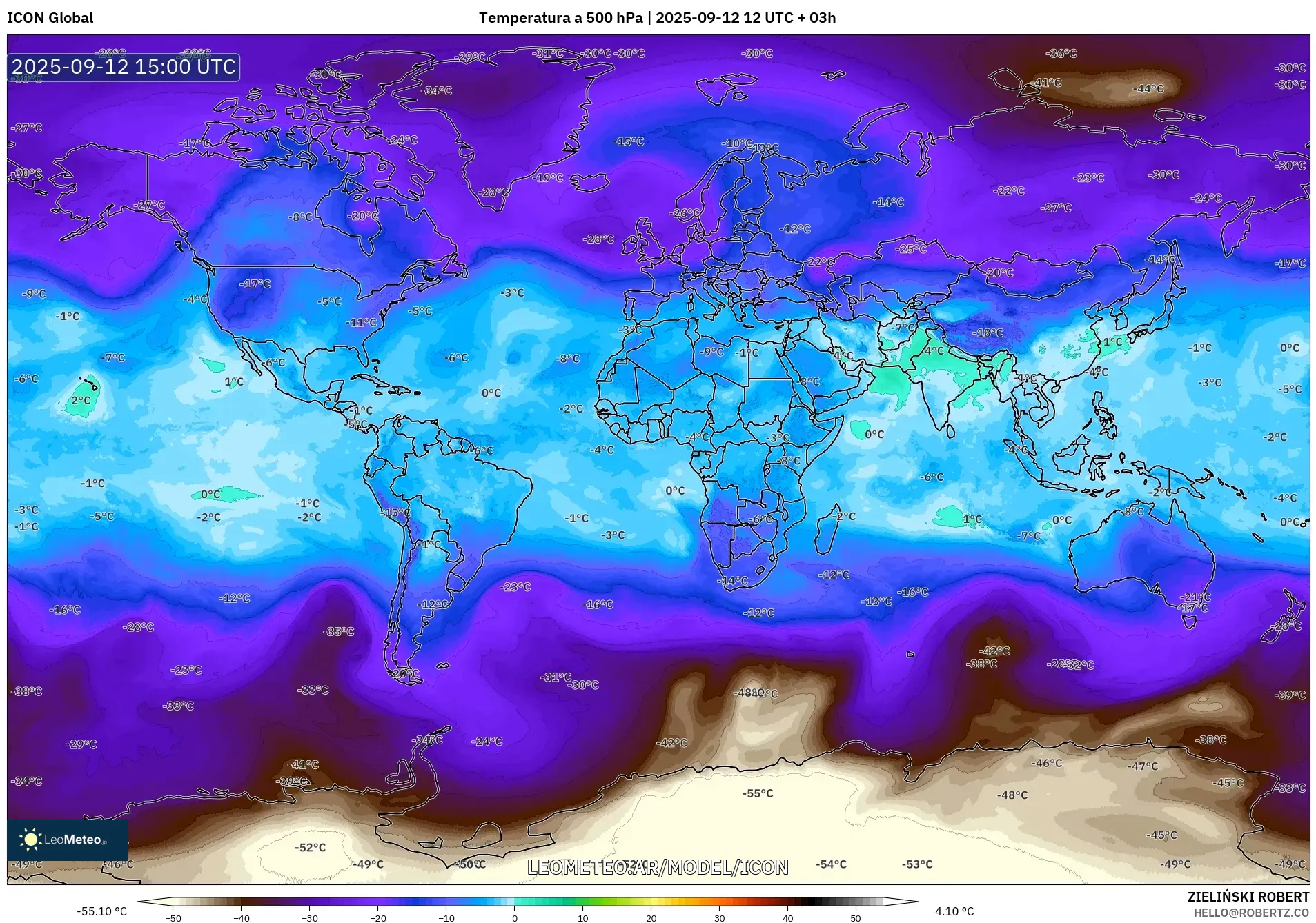 ICON model - Mundo, Temperatura a 500 hPa