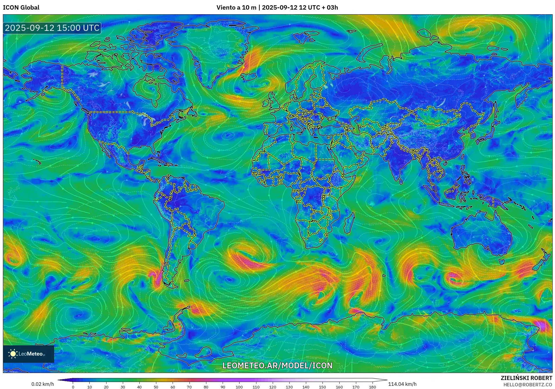 ICON model - Mundo, Viento a 10 m