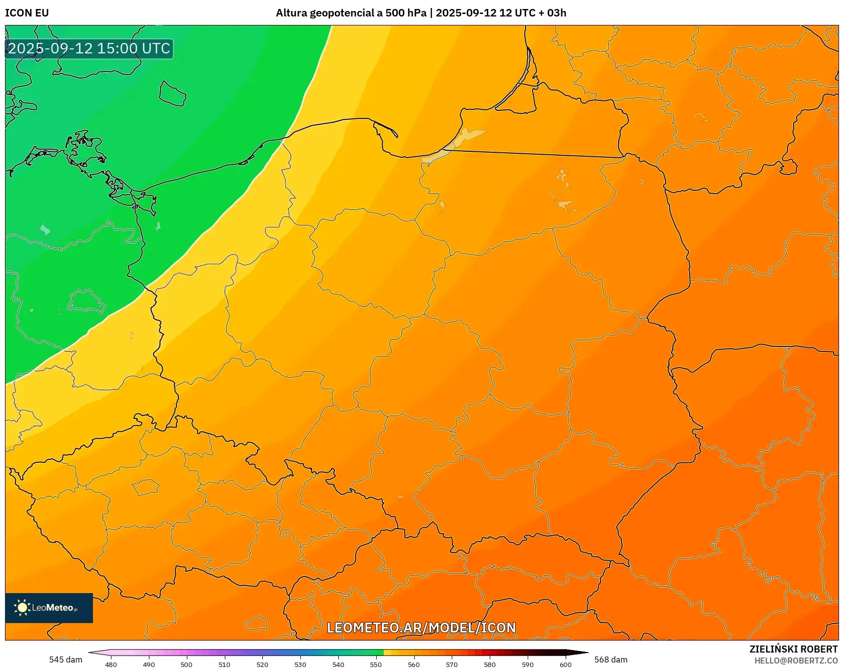 ICON model - Polonia, Altura geopotencial a 500 hPa