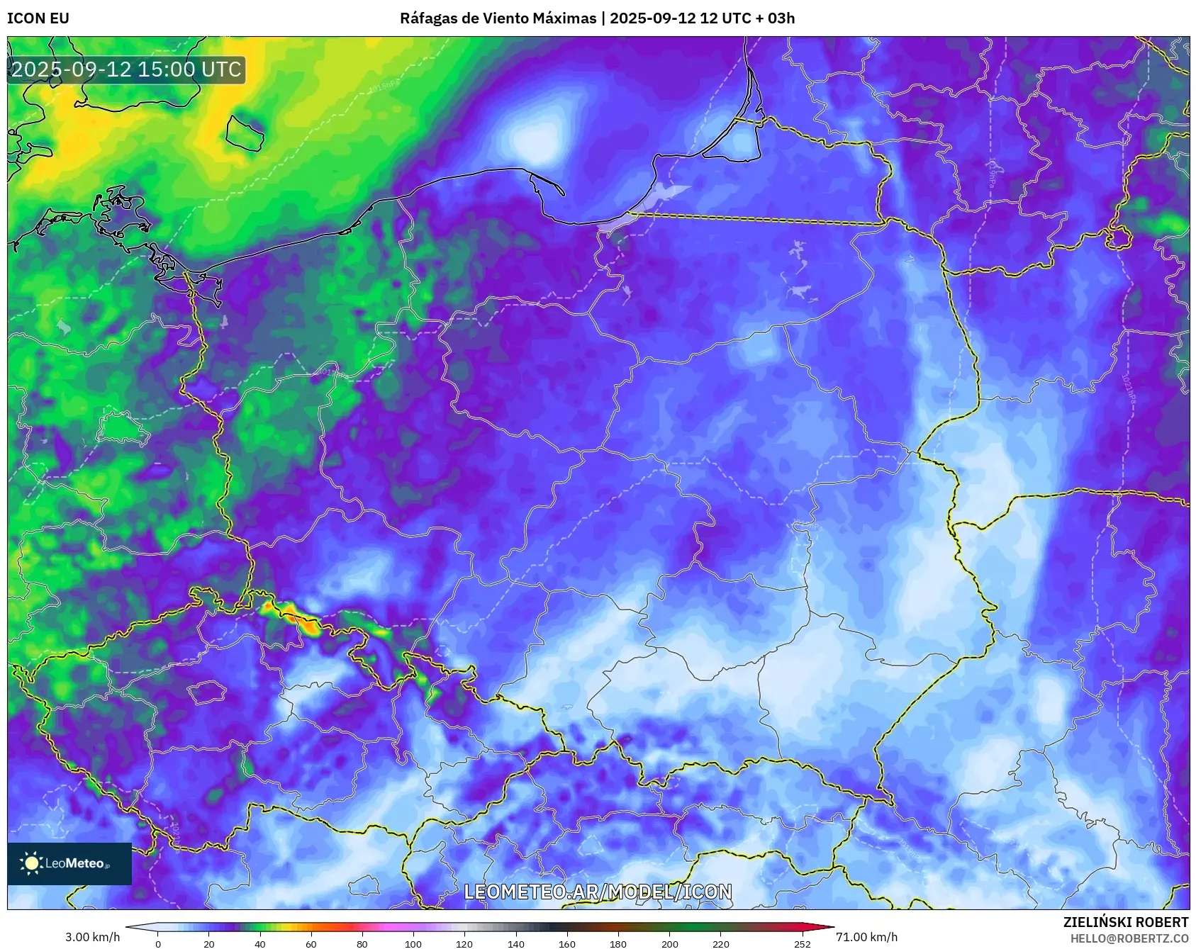 ICON model - Polonia, Ráfagas de Viento Máximas ICON model - Polonia, Ráfagas de Viento Máximas