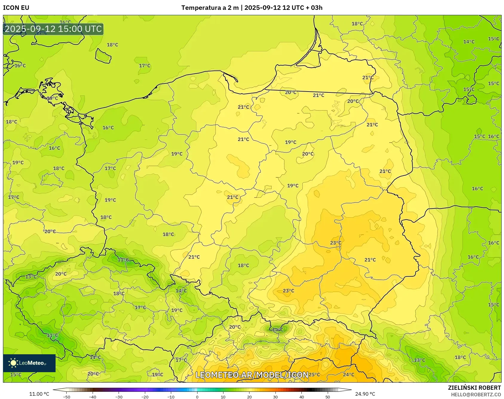 ICON model - Polonia, Temperatura a 2 m ICON model - Polonia, Temperatura a 2 m
