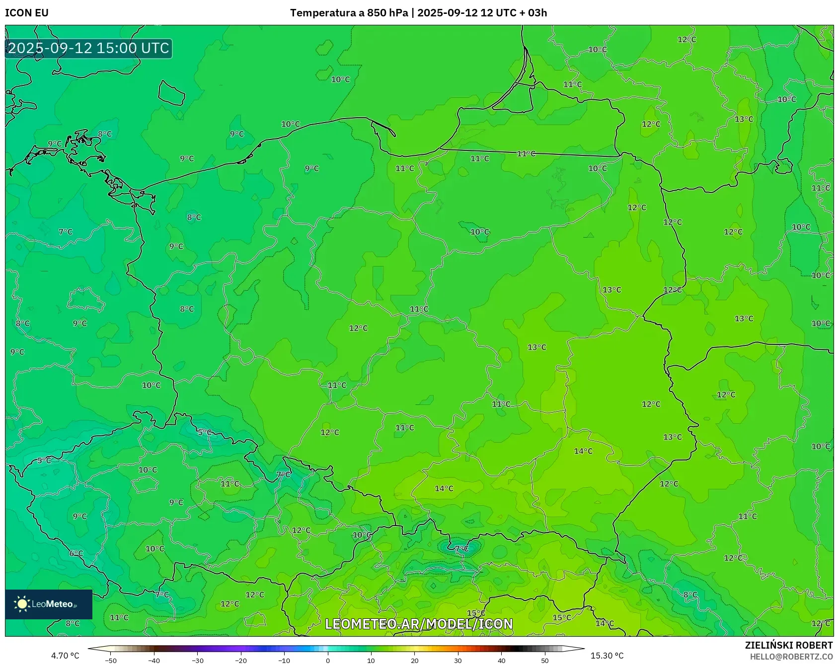 ICON model - Polonia, Temperatura a 850 hPa