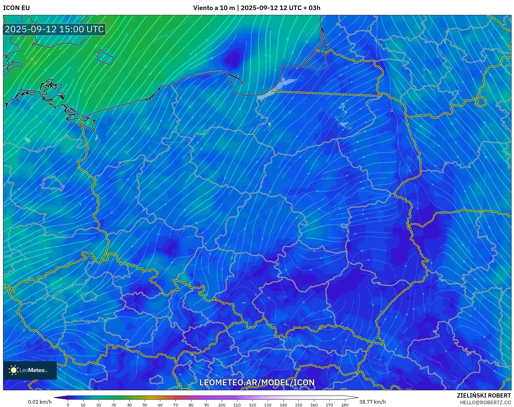 ICON model - Polonia, Viento a 10 m ICON model - Polonia, Viento a 10 m
