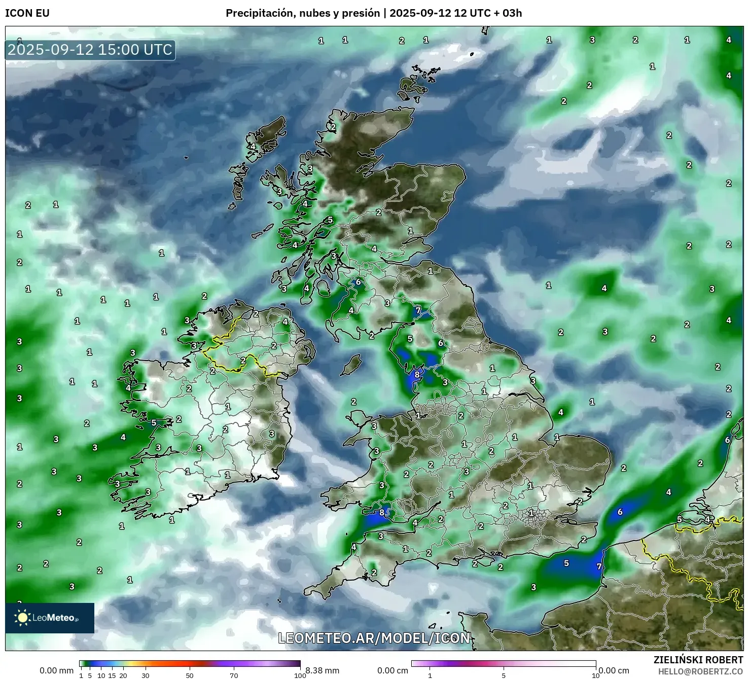 ICON model - Reino Unido, Precipitación, nubes y presión