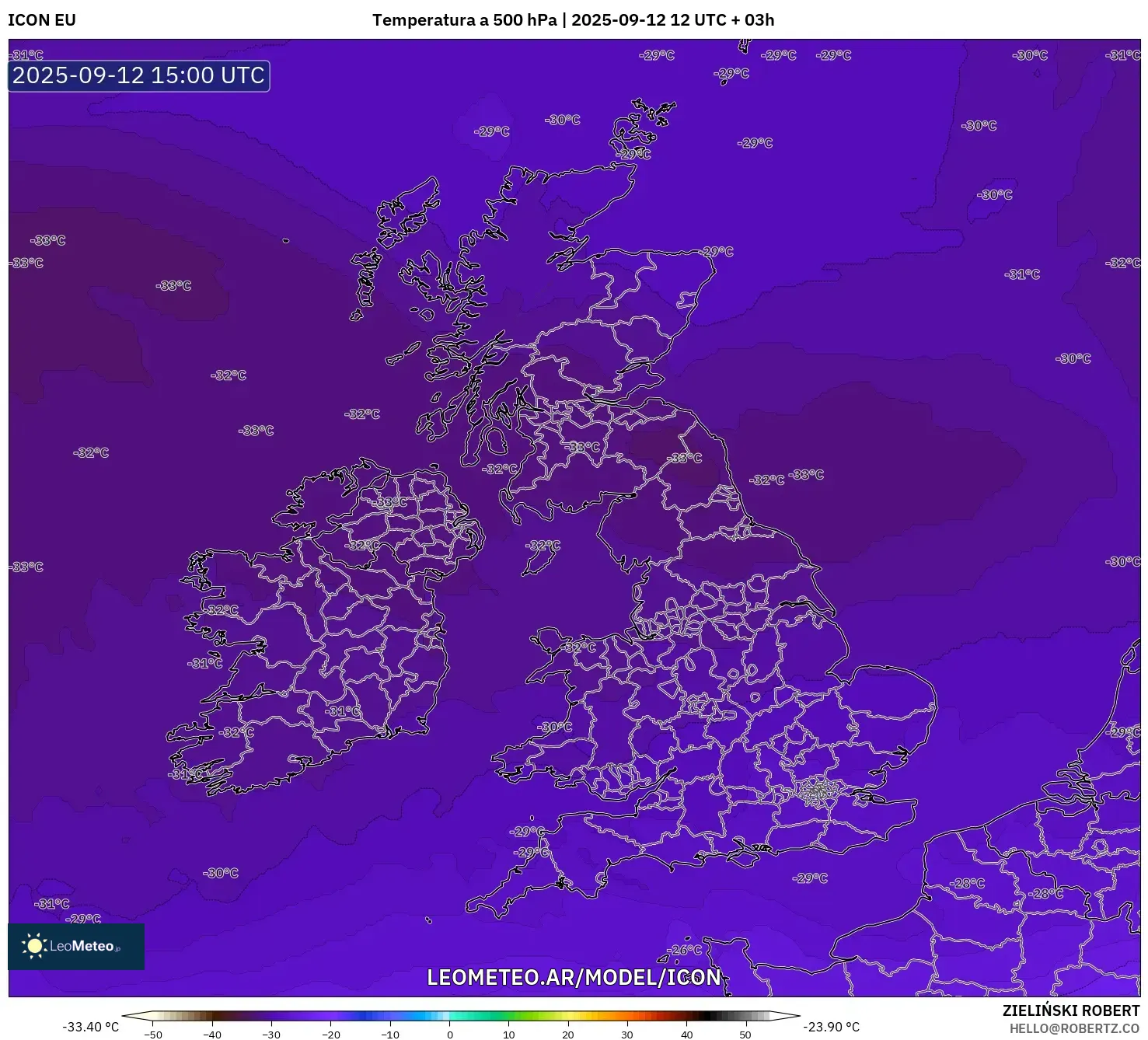 ICON model - Reino Unido, Temperatura a 500 hPa