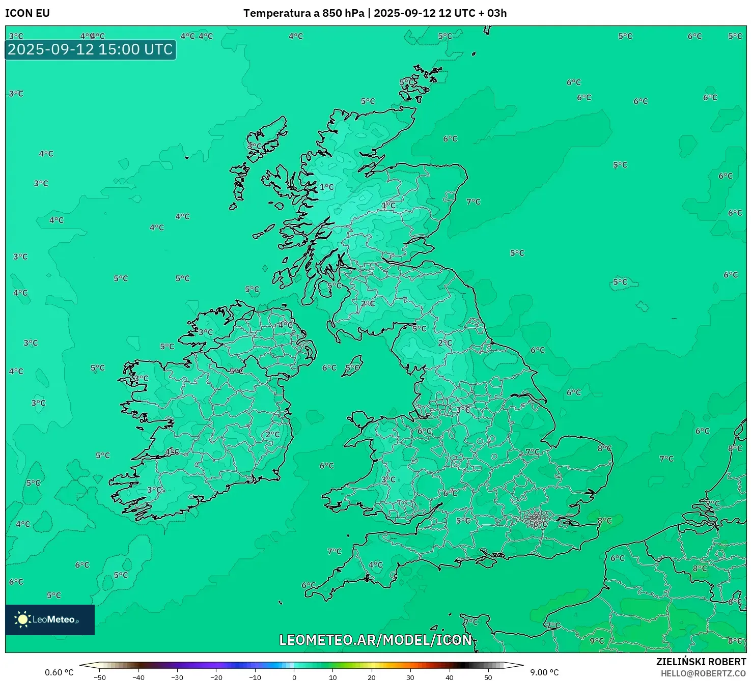 ICON model - Reino Unido, Temperatura a 850 hPa ICON model - Reino Unido, Temperatura a 850 hPa