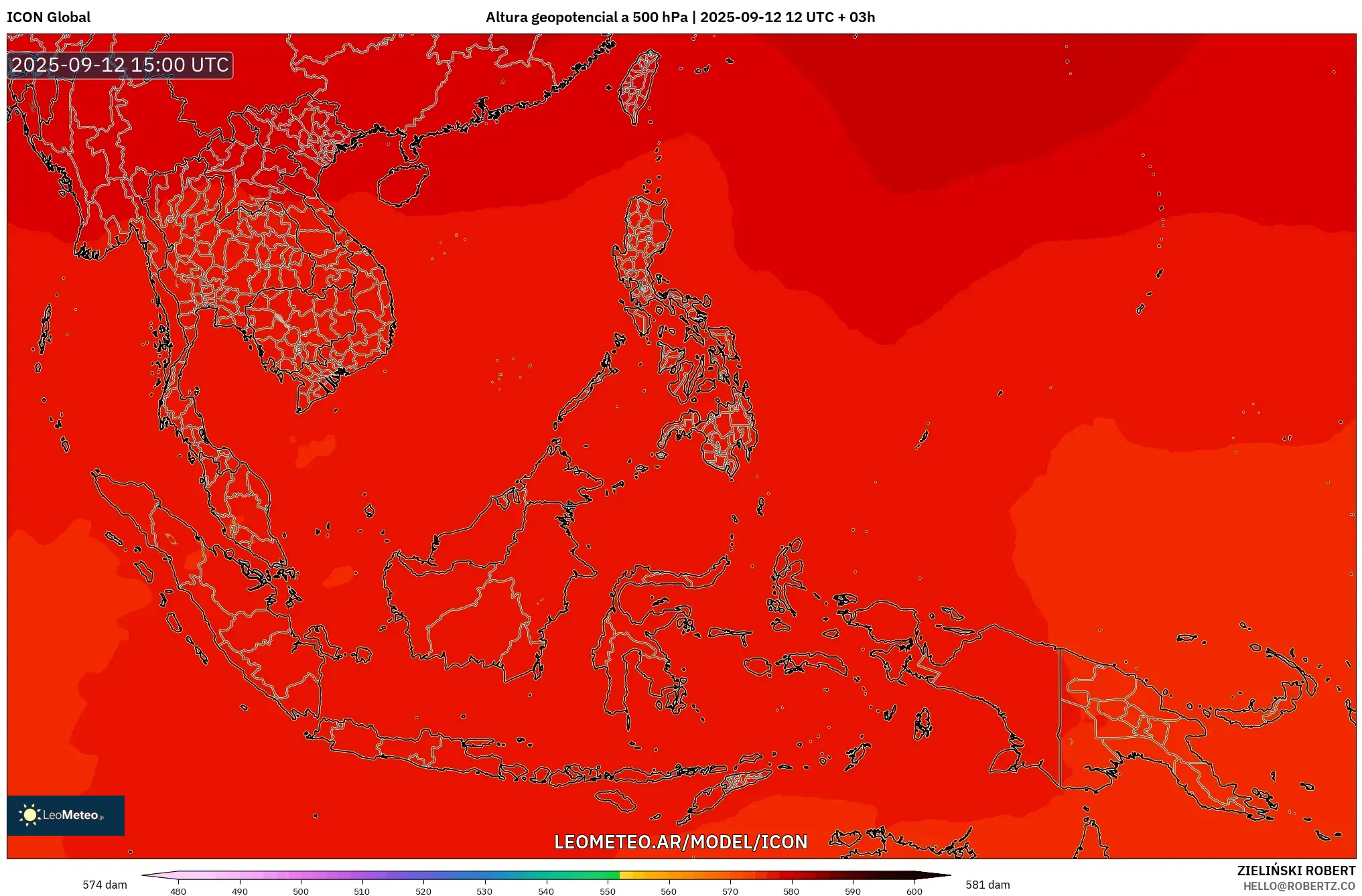ICON model - Sudeste Asiático, Altura geopotencial a 500 hPa