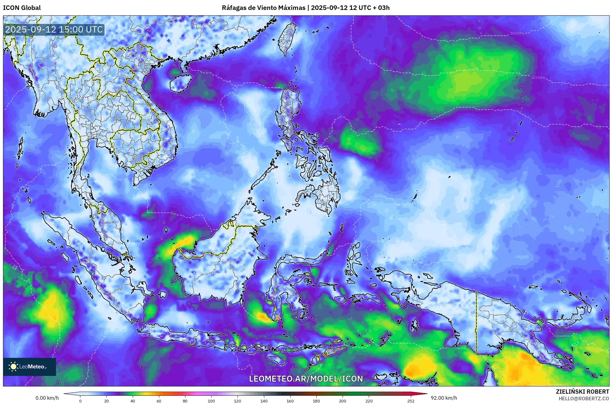 ICON model - Sudeste Asiático, Ráfagas de Viento Máximas ICON model - Sudeste Asiático, Ráfagas de Viento Máximas