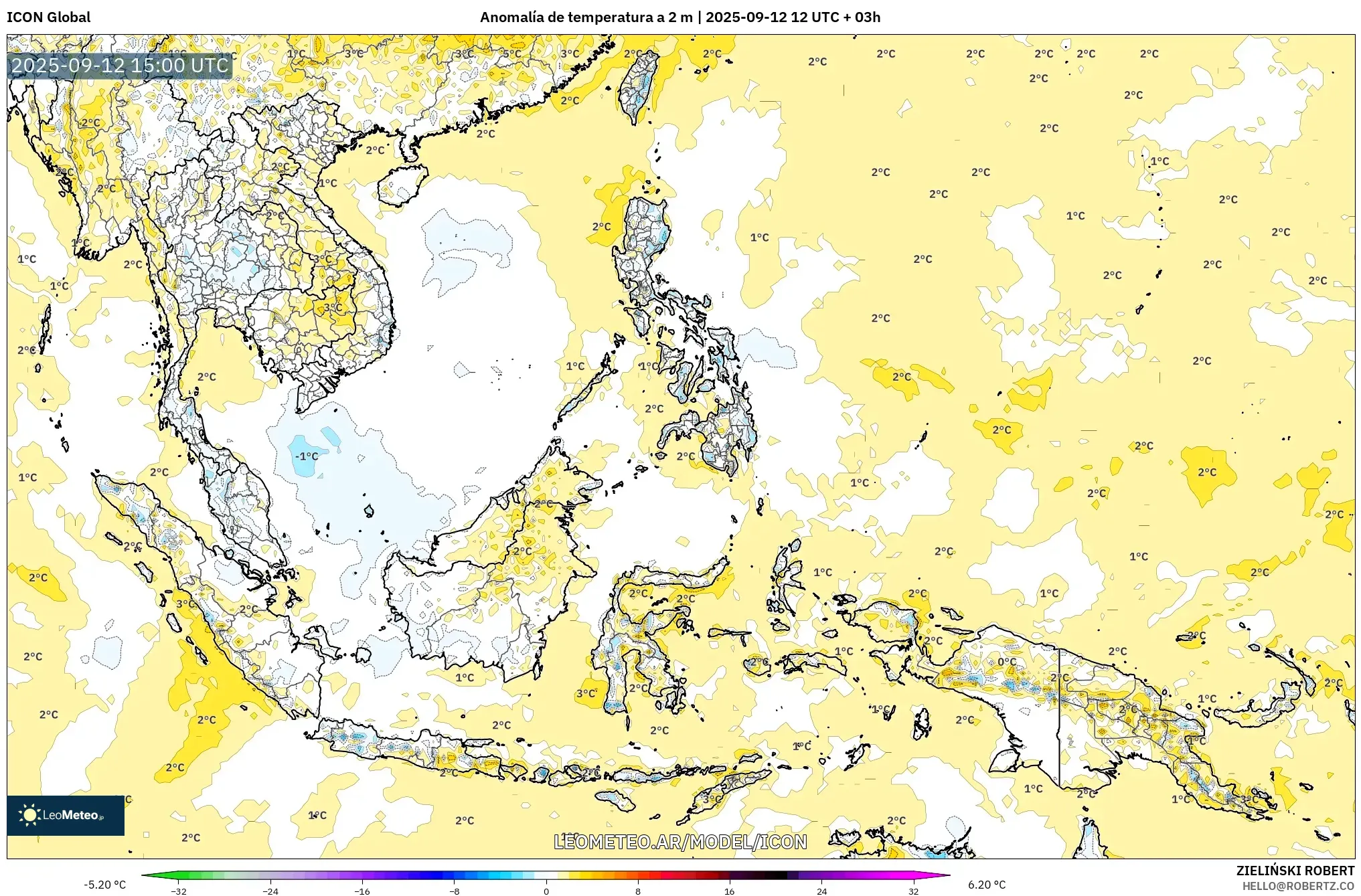 ICON model - Sudeste Asiático, Anomalía de temperatura a 2 m