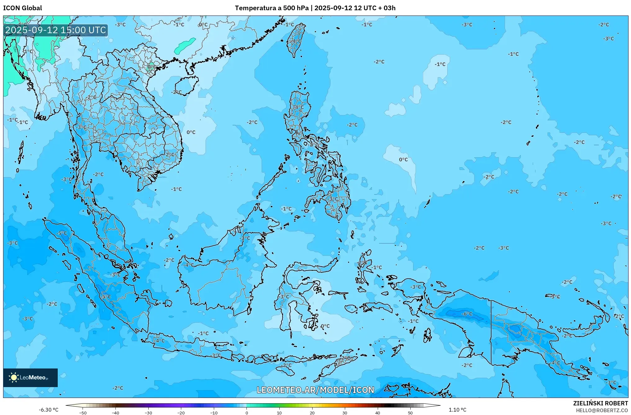 ICON model - Sudeste Asiático, Temperatura a 500 hPa ICON model - Sudeste Asiático, Temperatura a 500 hPa