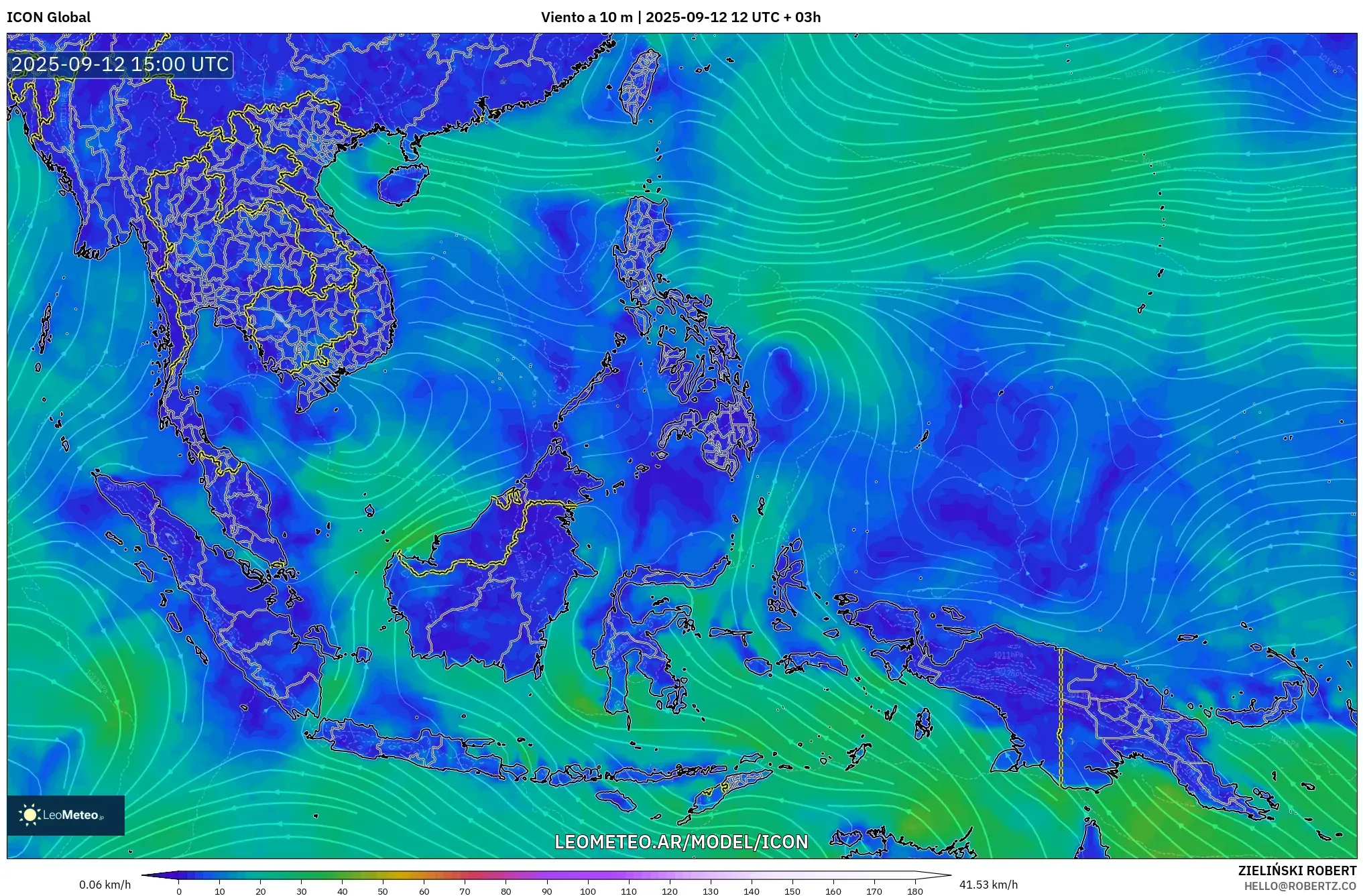 ICON model - Sudeste Asiático, Viento a 10 m