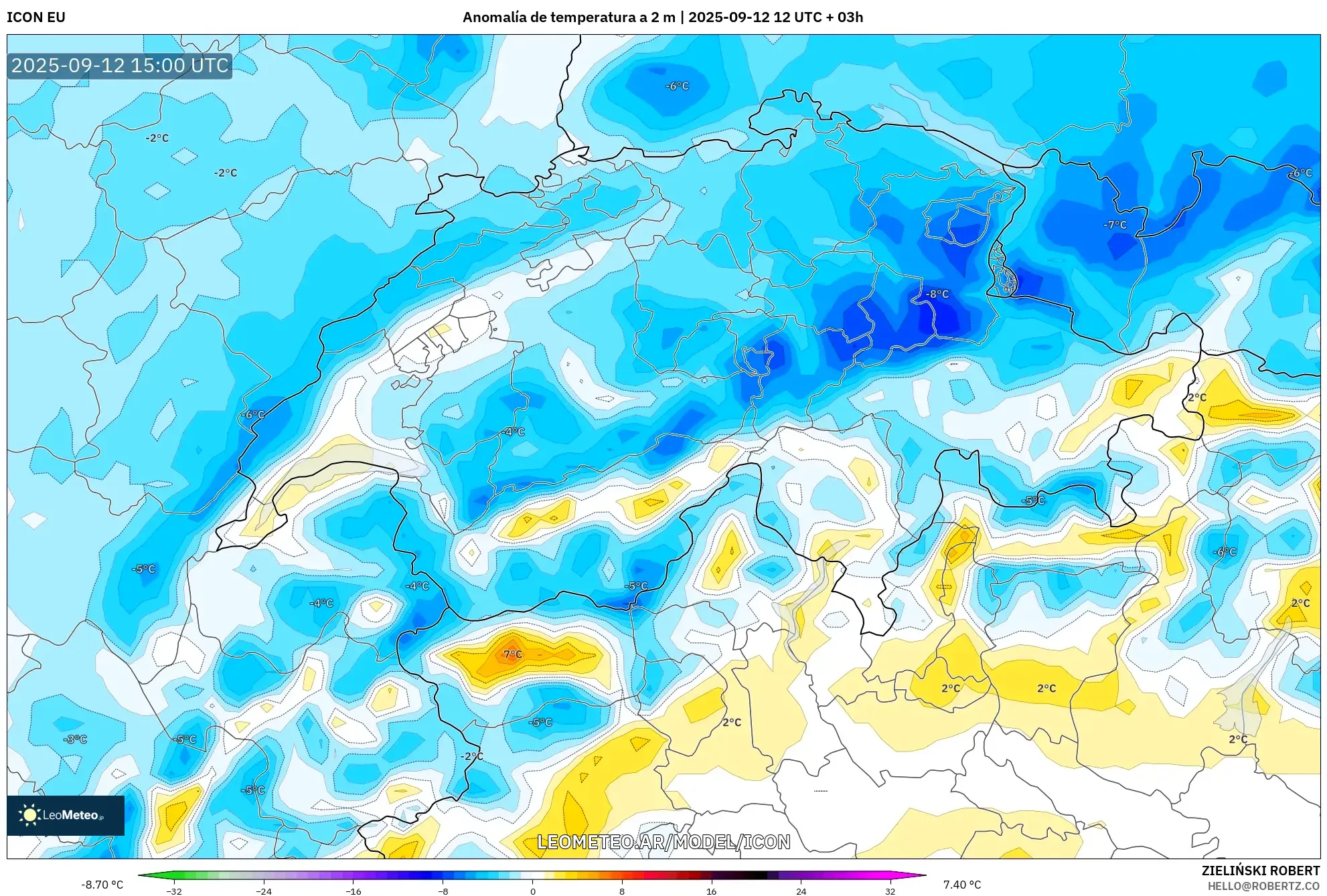 ICON model - Suiza, Anomalía de temperatura a 2 m