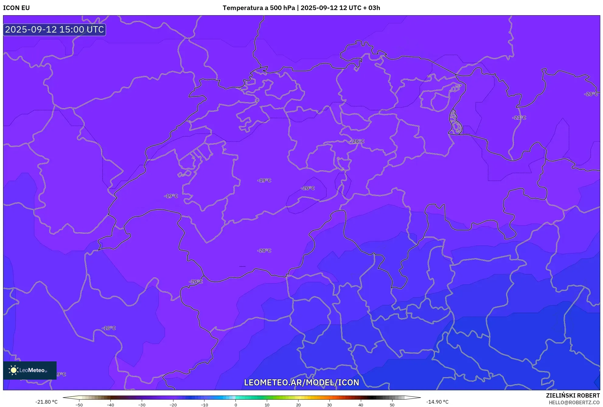 ICON model - Suiza, Temperatura a 500 hPa