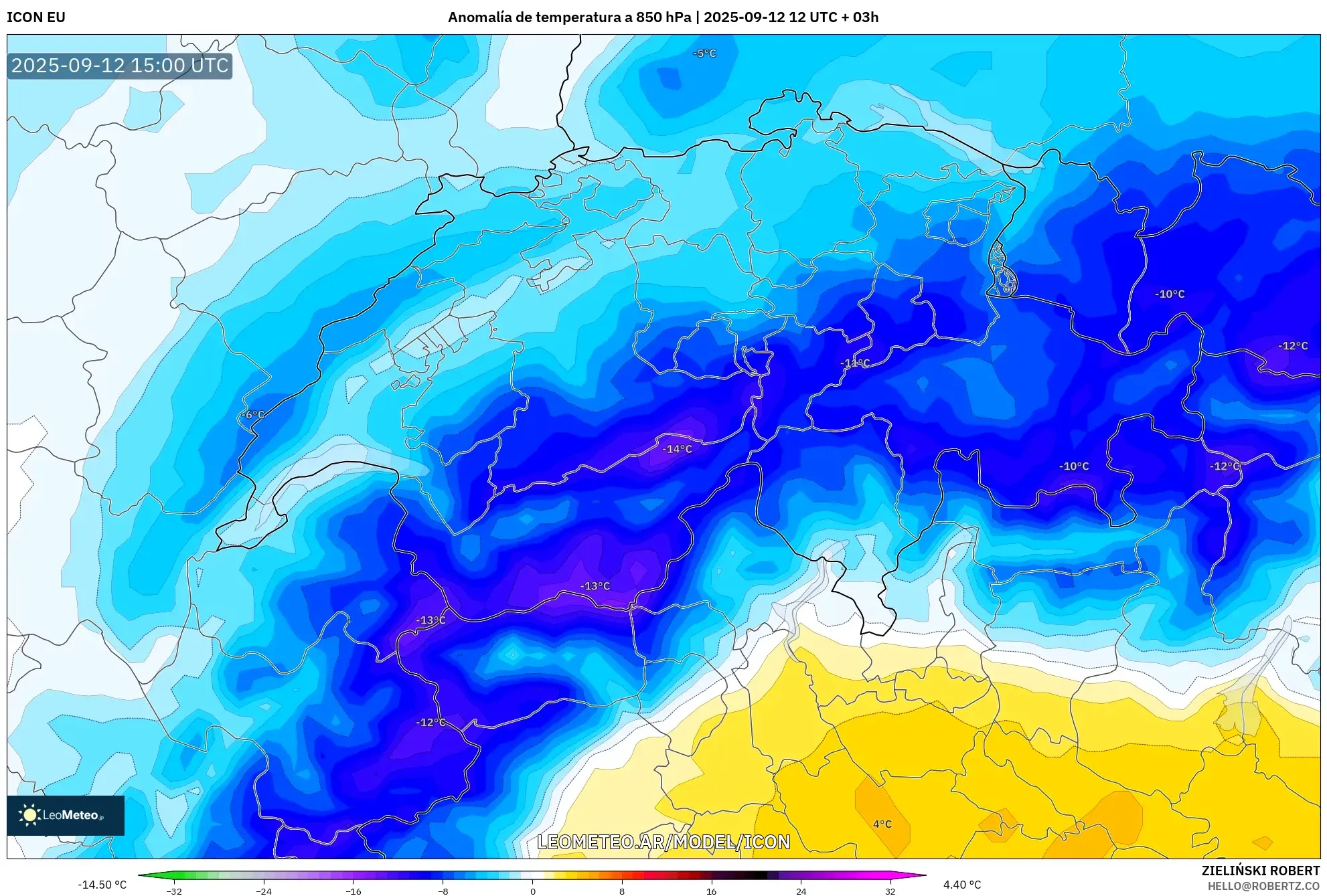 ICON model - Suiza, Anomalía de temperatura a 850 hPa
