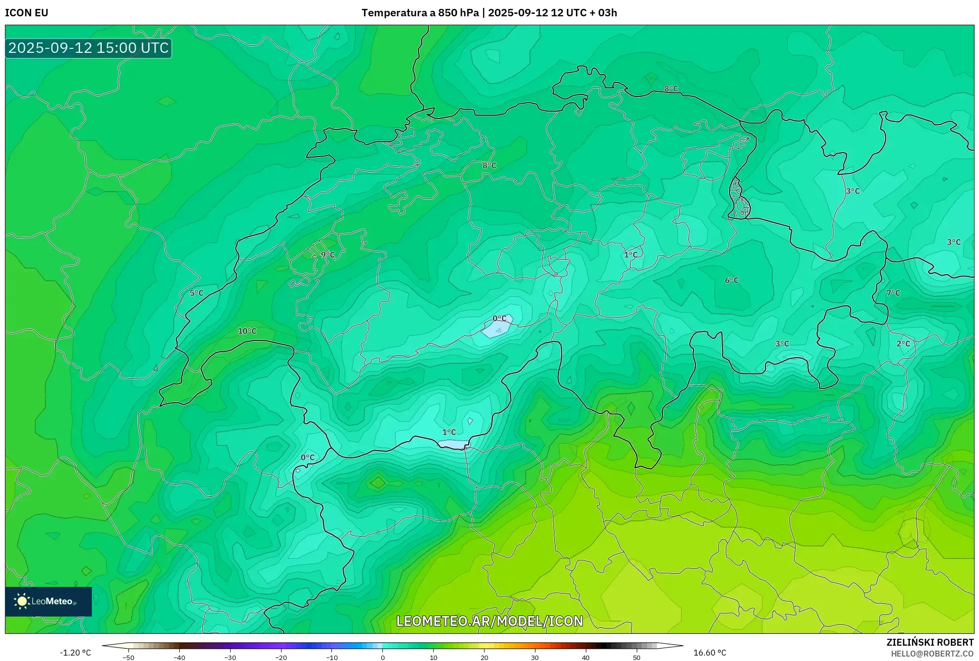 ICON model - Suiza, Temperatura a 850 hPa ICON model - Suiza, Temperatura a 850 hPa