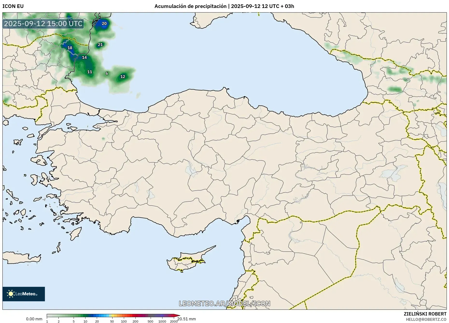 ICON model - Turquía, Acumulación de precipitación ICON model - Turquía, Acumulación de precipitación