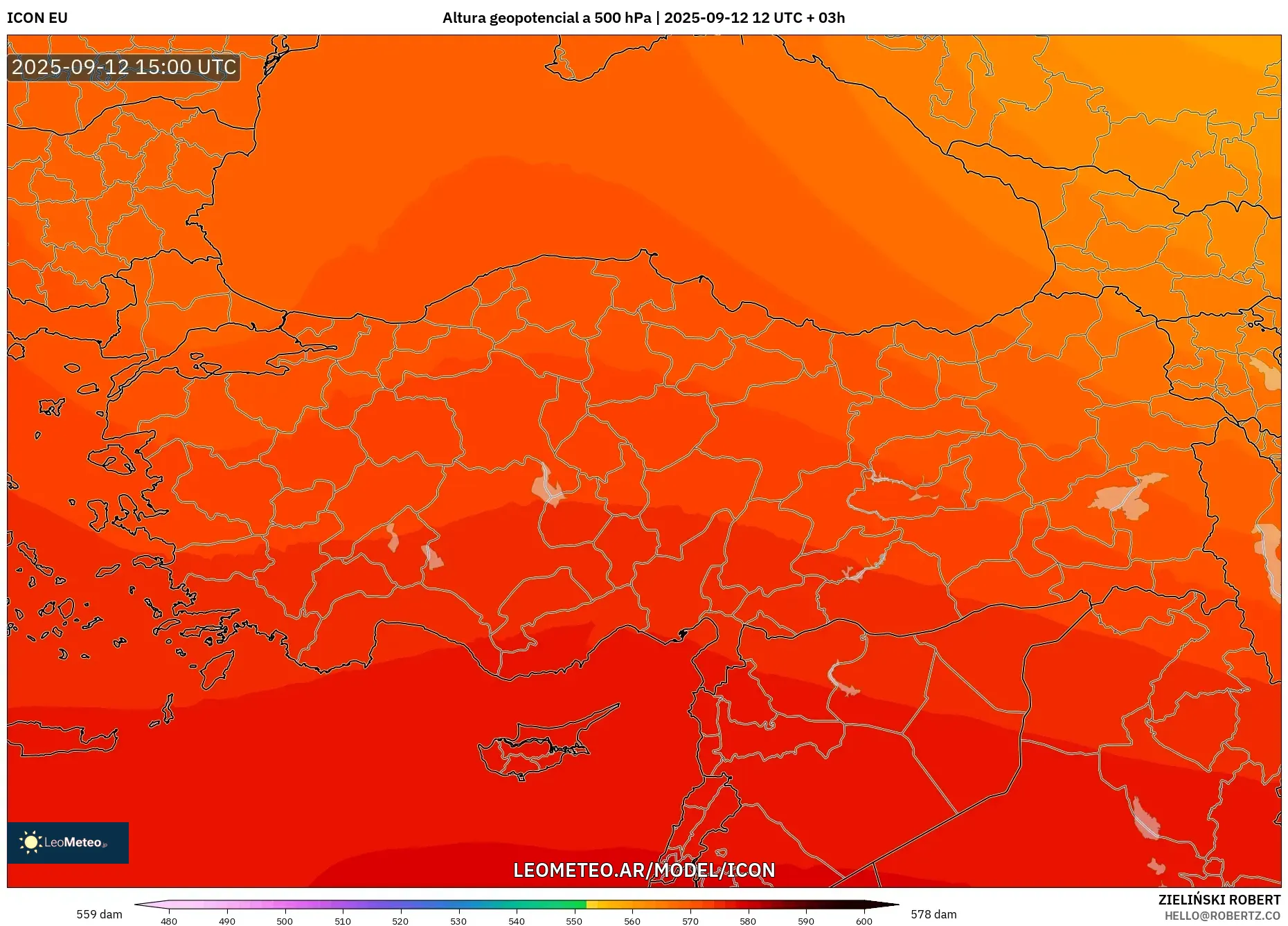 ICON model - Turquía, Altura geopotencial a 500 hPa