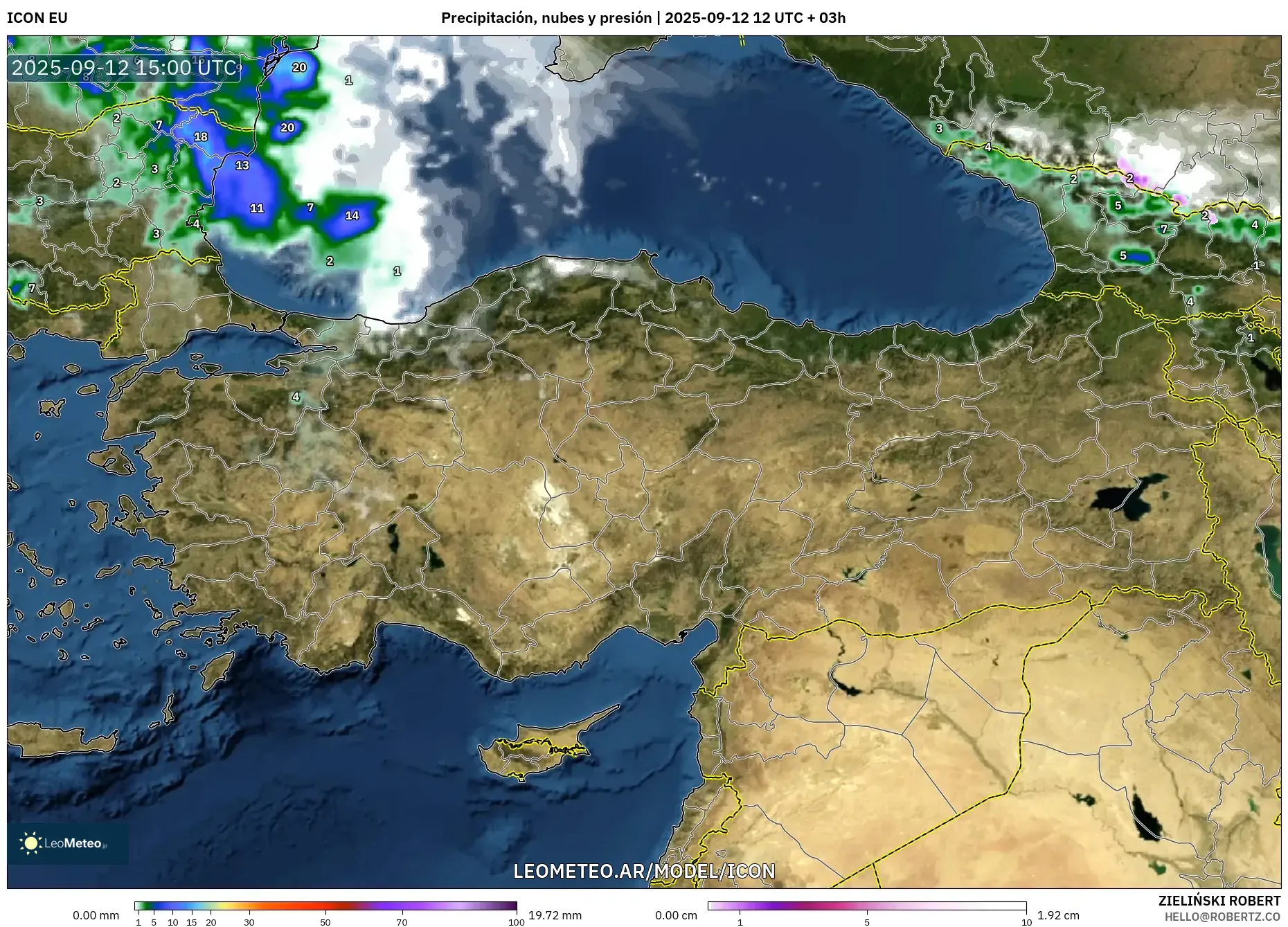 ICON model - Turquía, Precipitación, nubes y presión ICON model - Turquía, Precipitación, nubes y presión