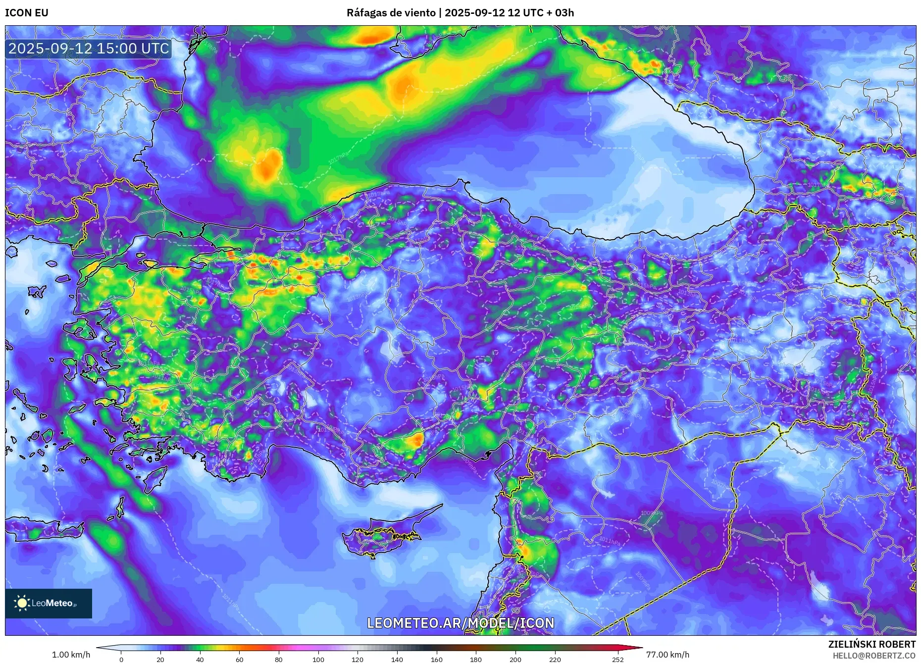 ICON model - Turquía, Ráfagas de viento ICON model - Turquía, Ráfagas de viento