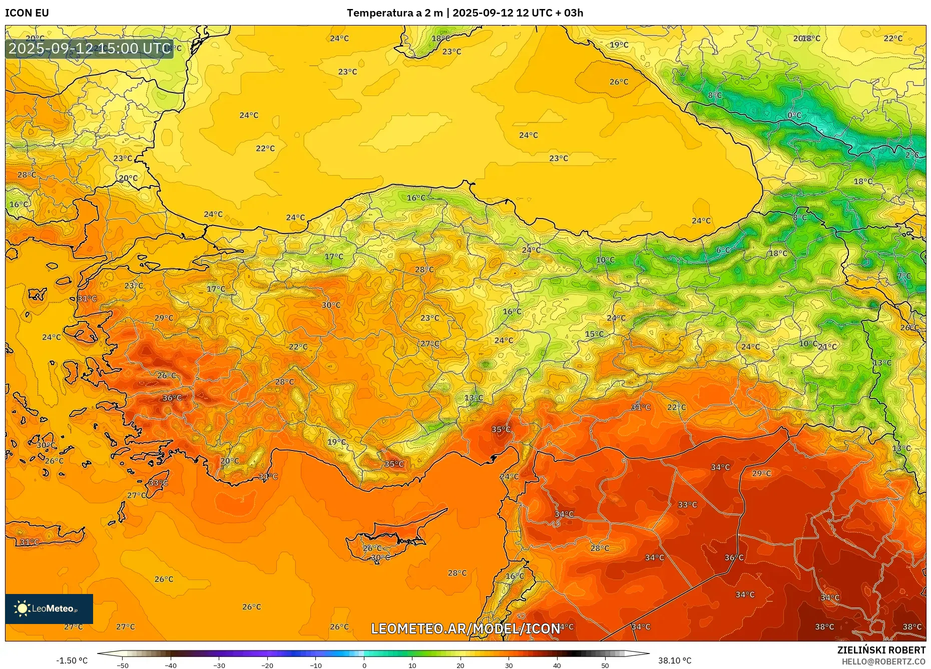ICON model - Turquía, Temperatura a 2 m ICON model - Turquía, Temperatura a 2 m