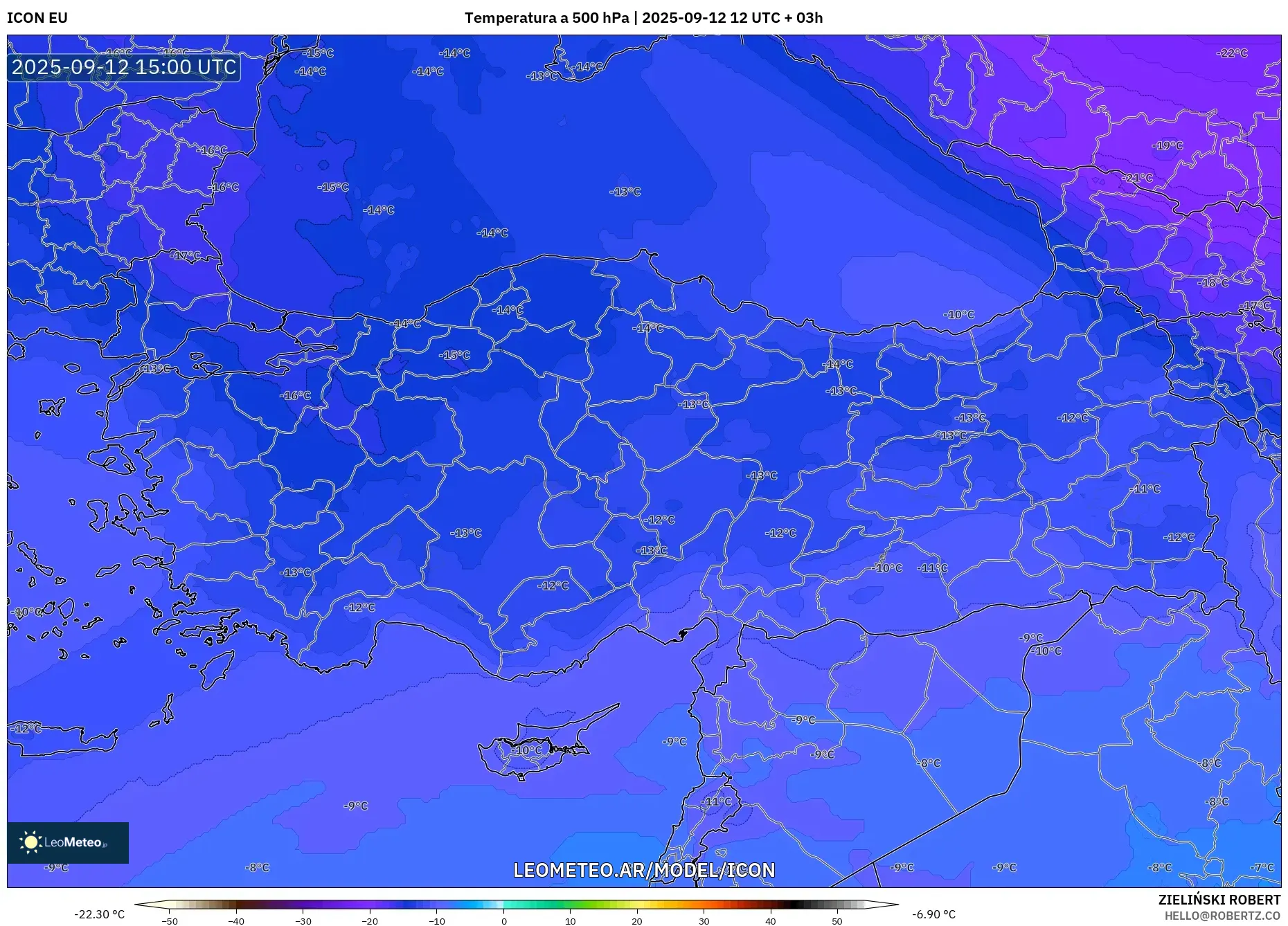 ICON model - Turquía, Temperatura a 500 hPa