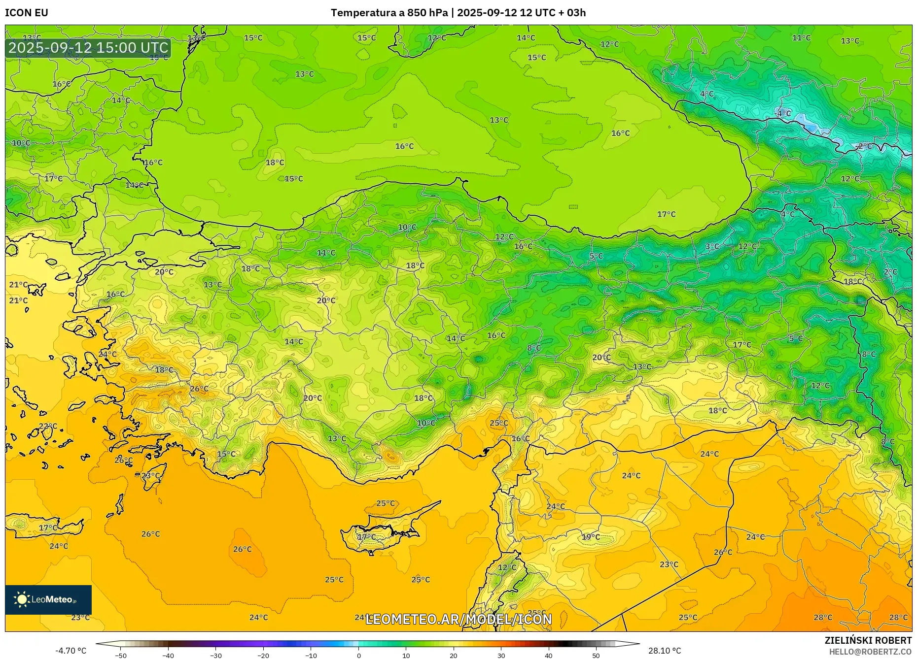 ICON model - Turquía, Temperatura a 850 hPa ICON model - Turquía, Temperatura a 850 hPa