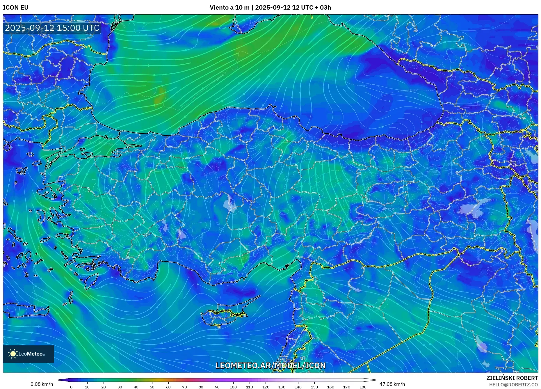 ICON model - Turquía, Viento a 10 m ICON model - Turquía, Viento a 10 m