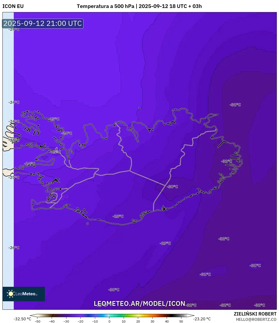 ICON model - Islandia, Temperatura a 500 hPa ICON model - Islandia, Temperatura a 500 hPa