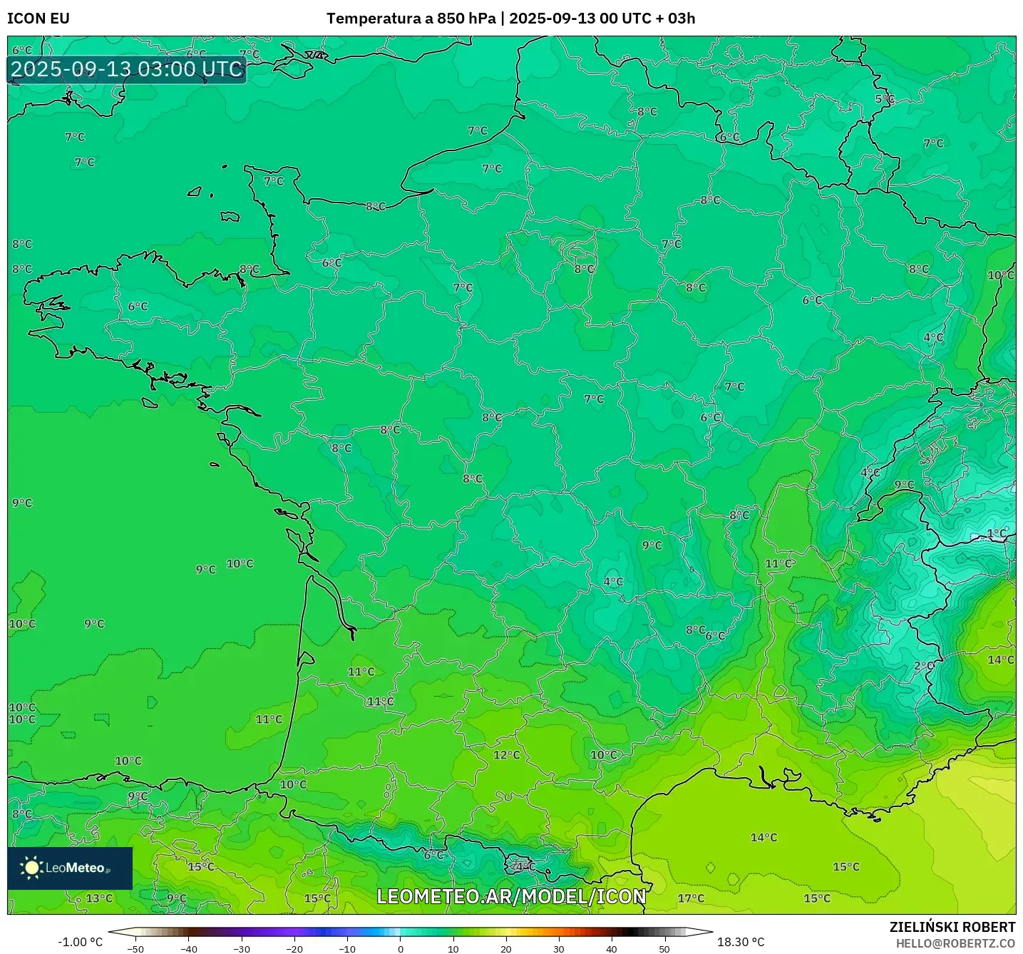 ICON model - Francia, Temperatura a 850 hPa
